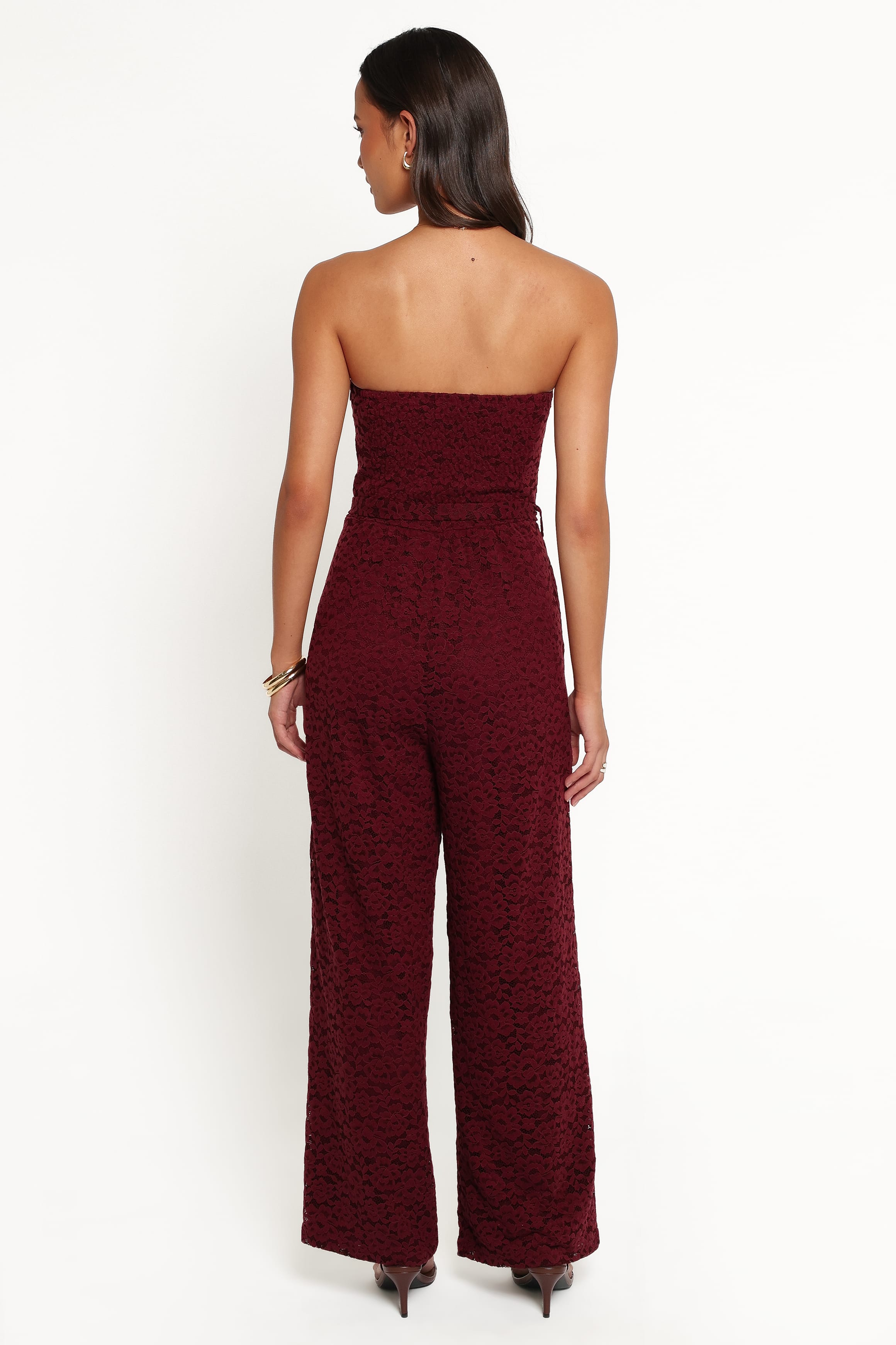PLAYSUITS Harlie Strapless Lace Jumpsuit - Burgundy