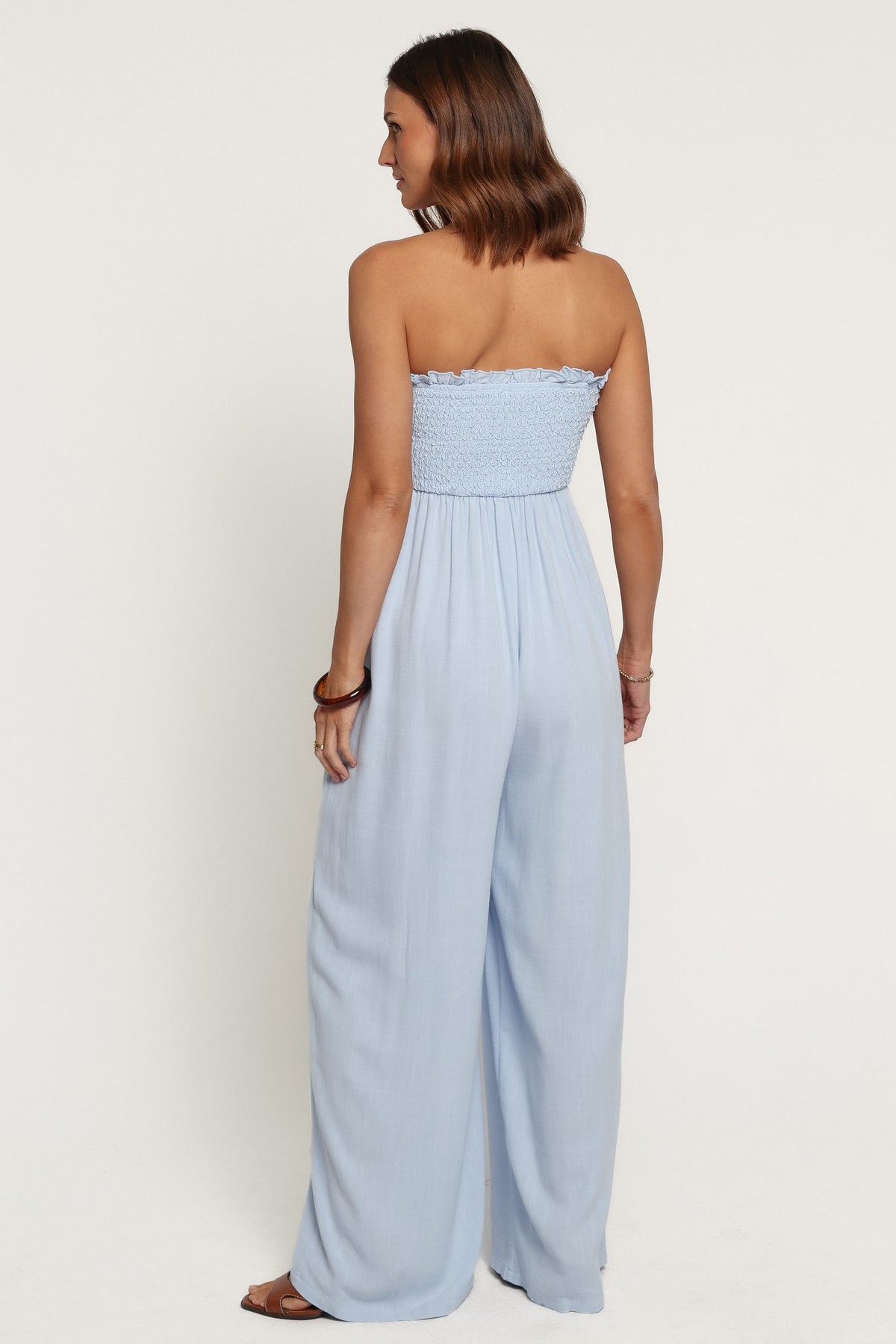 PLAYSUITS Indie Wide Leg Smocked Jumpsuit - Light Blue