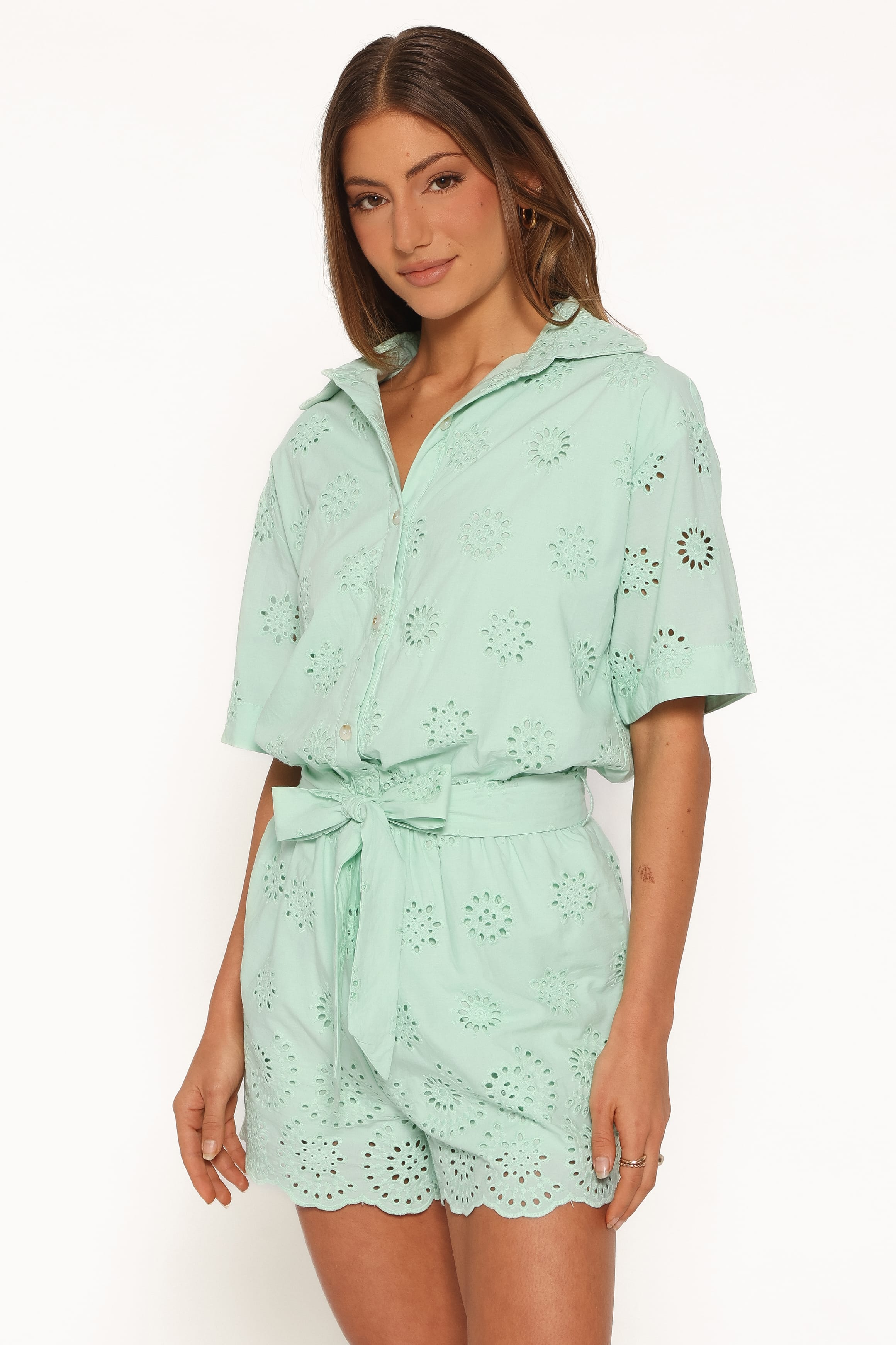 PLAYSUITS Jamie Tie Front Playsuit - Mint Broderie