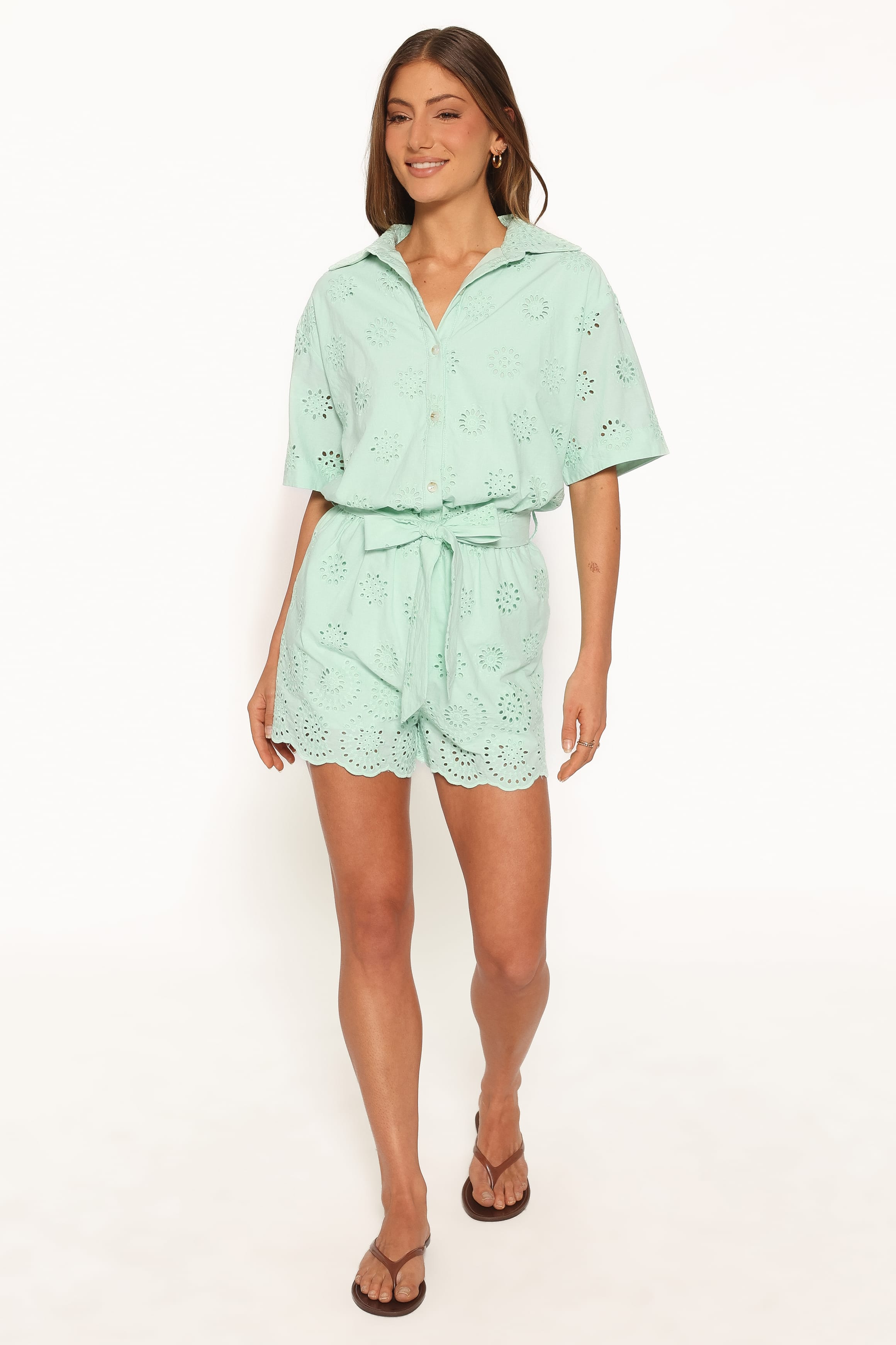PLAYSUITS Jamie Tie Front Playsuit - Mint Broderie