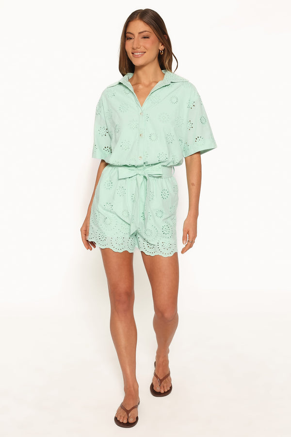 PLAYSUITS Jamie Tie Front Playsuit - Mint Broderie