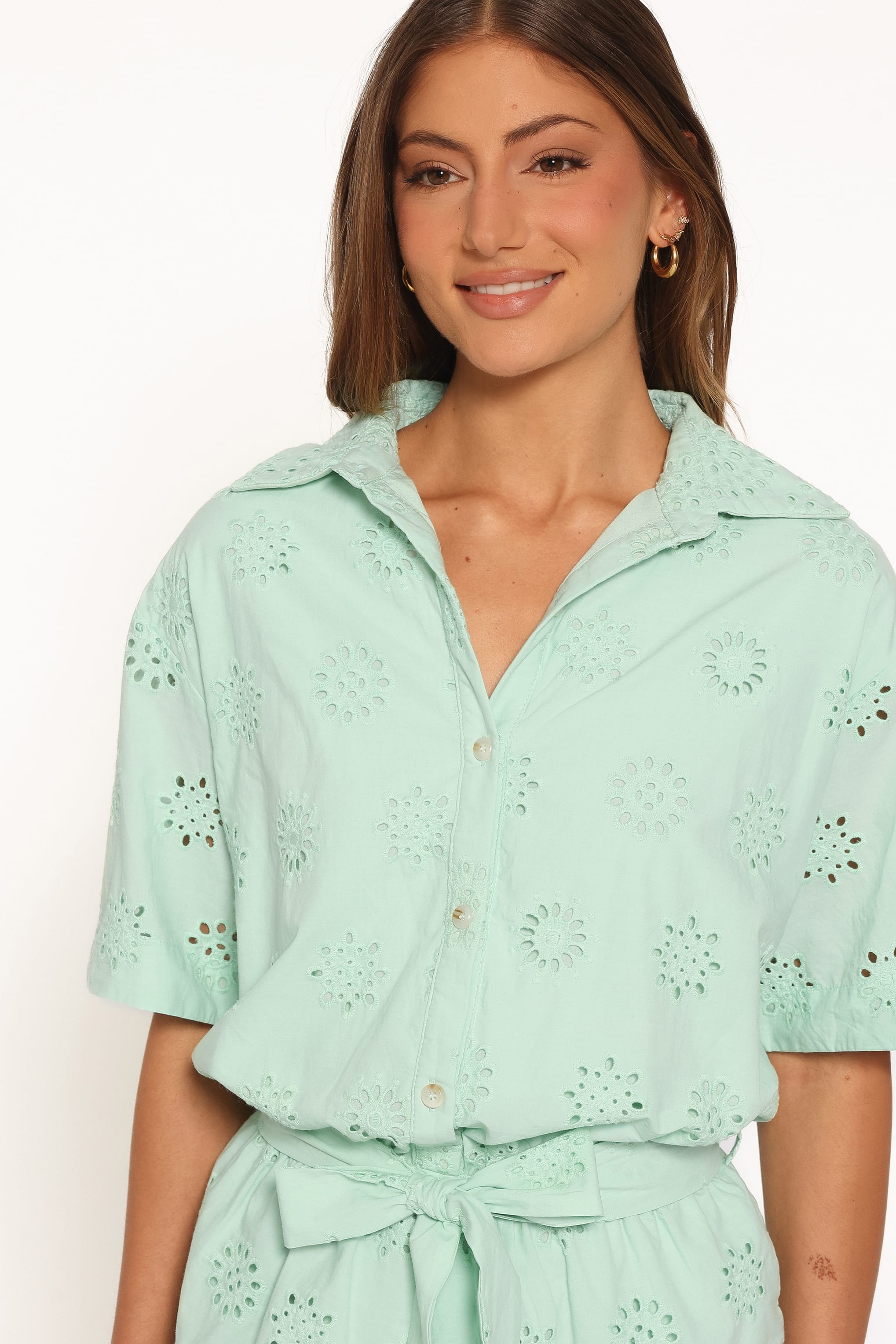 PLAYSUITS Jamie Tie Front Playsuit - Mint Broderie