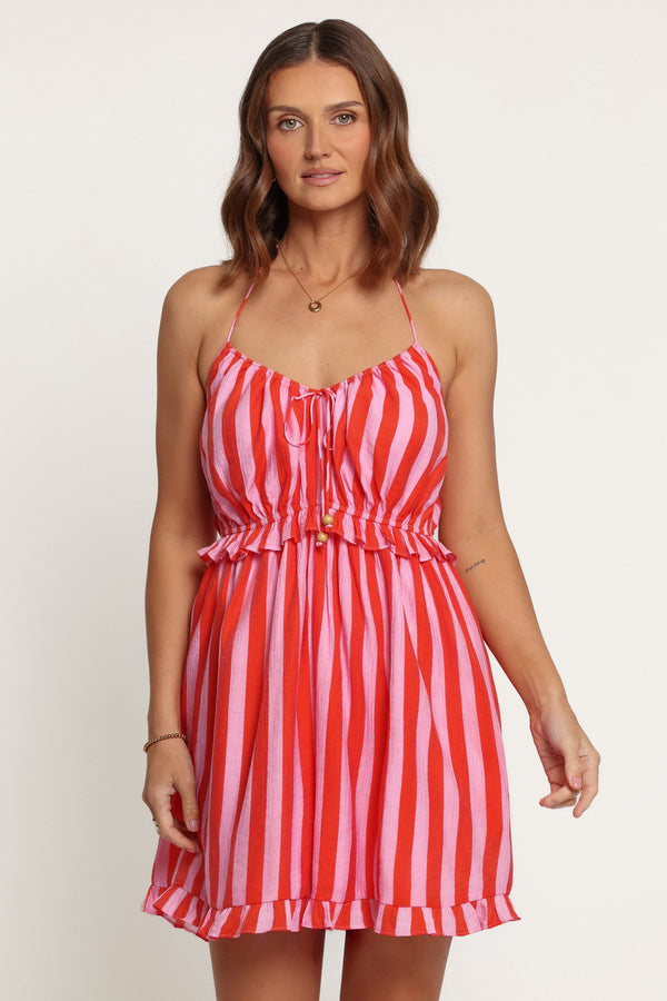 PLAYSUITS Janara Tie Strap Playsuit - Pink/Red Stripe