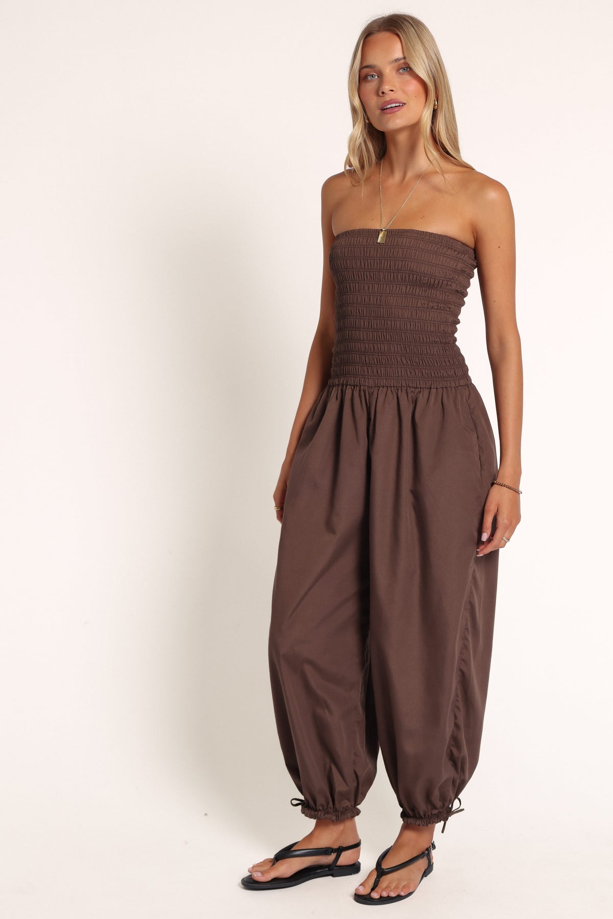 PLAYSUITS Kinslee Bubble Hem Jumpsuit - Espresso