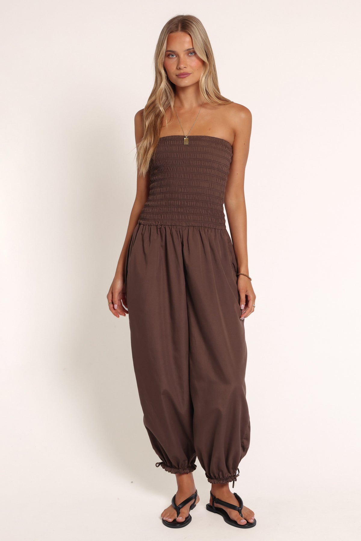 PLAYSUITS Kinslee Bubble Hem Jumpsuit - Espresso
