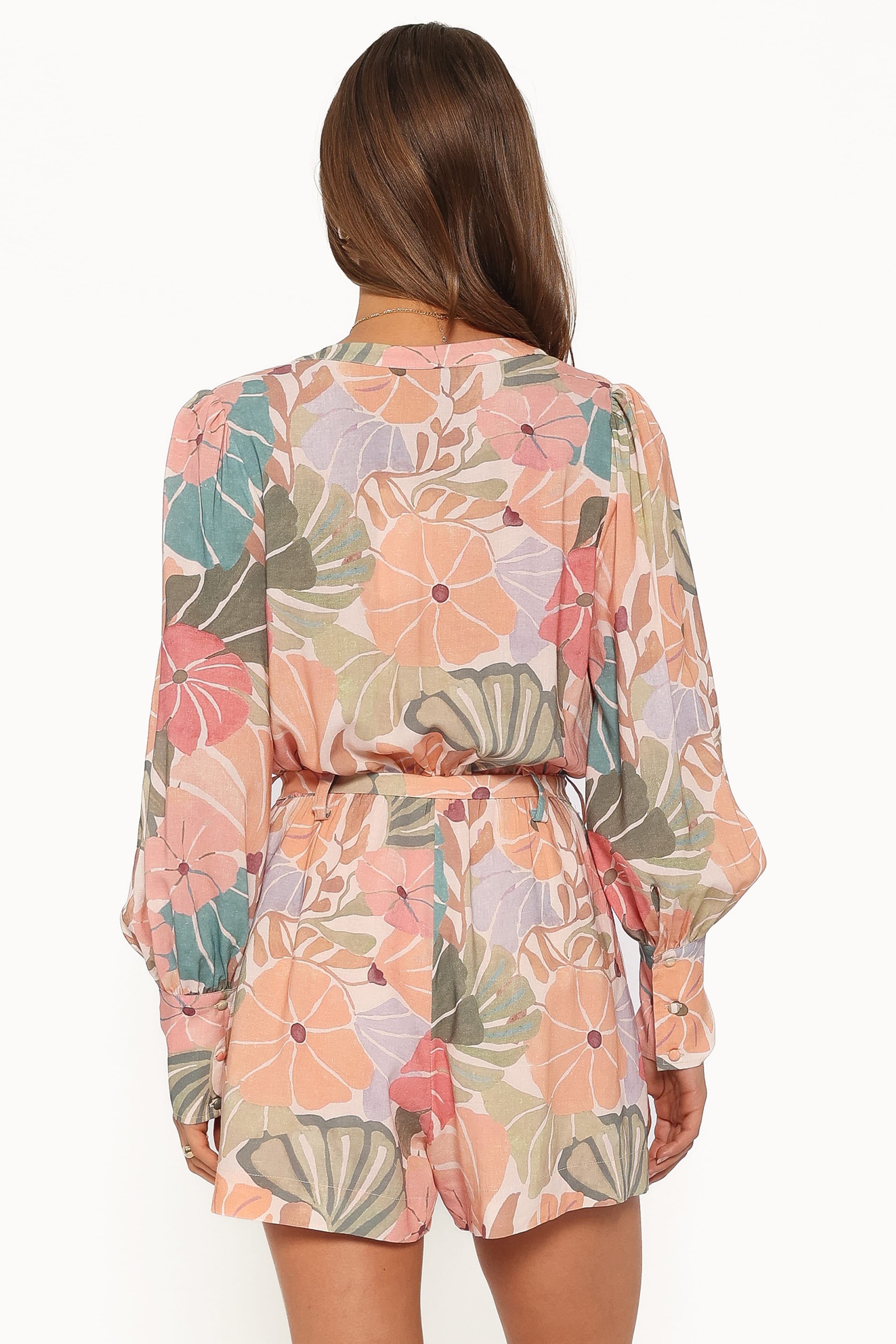 PLAYSUITS Louisa Balloon Sleeve Playsuit - Retro Orange Floral