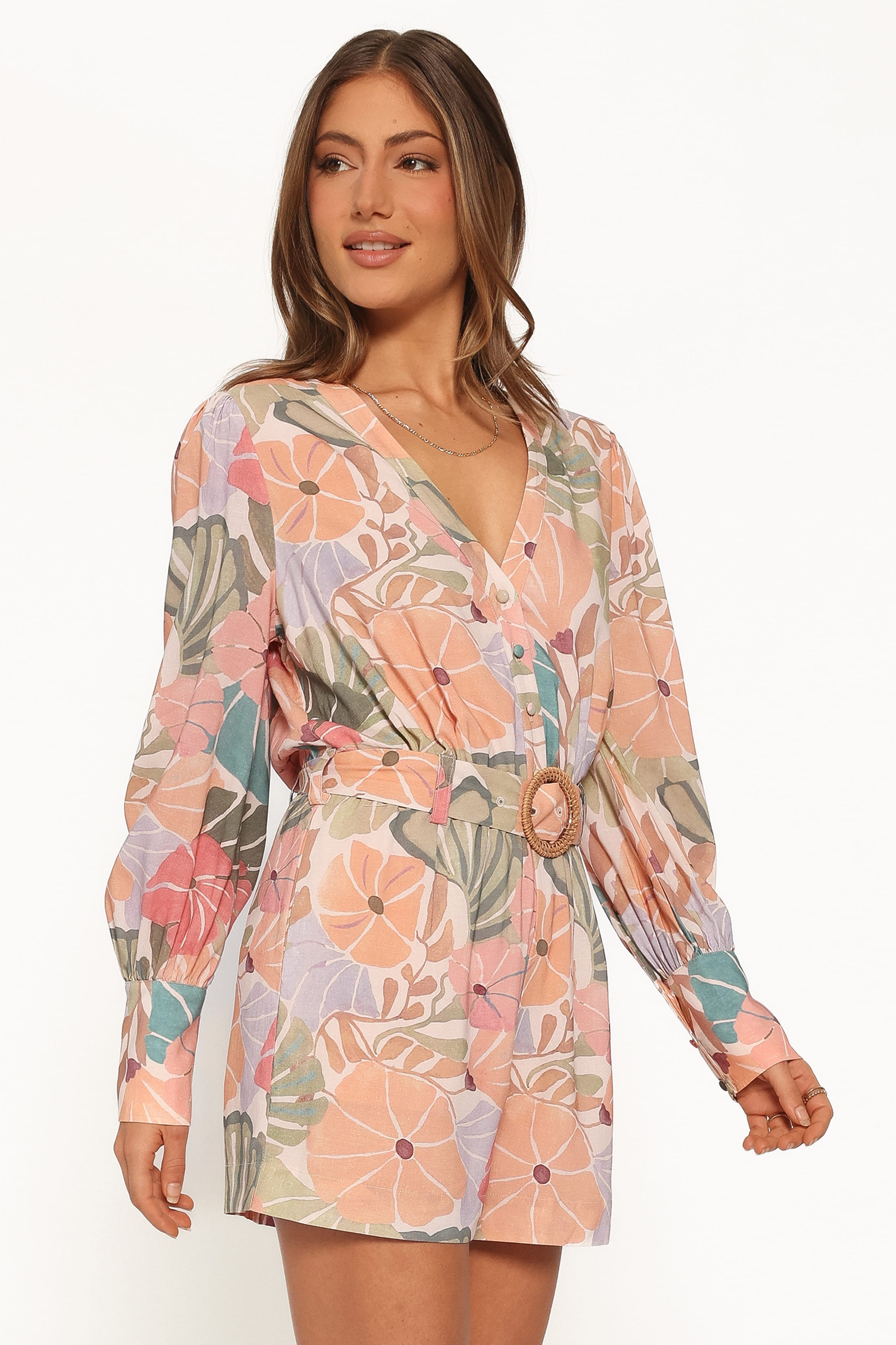 PLAYSUITS Louisa Balloon Sleeve Playsuit - Retro Orange Floral
