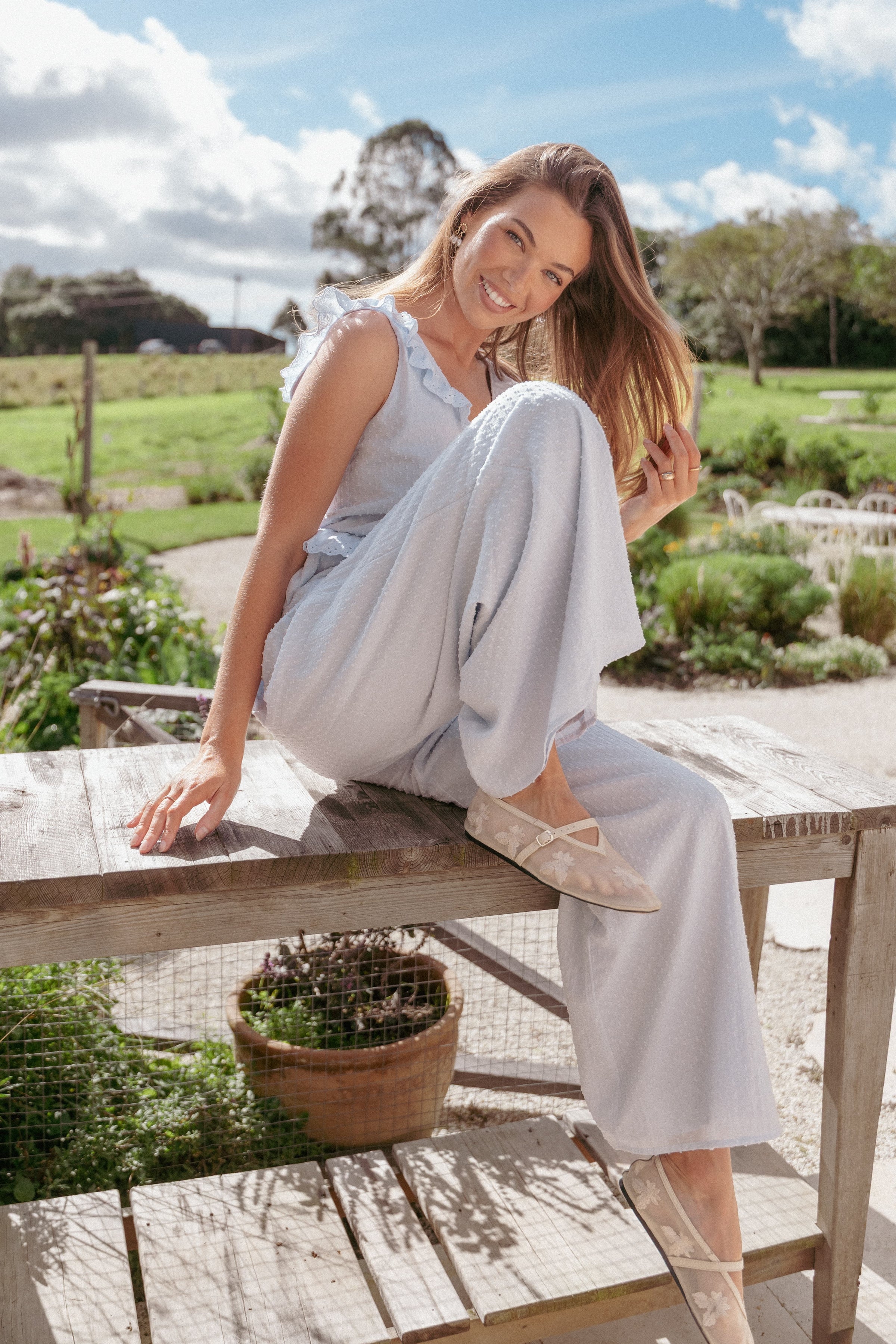 PLAYSUITS Nadine Frill Jumpsuit - Baby Blue