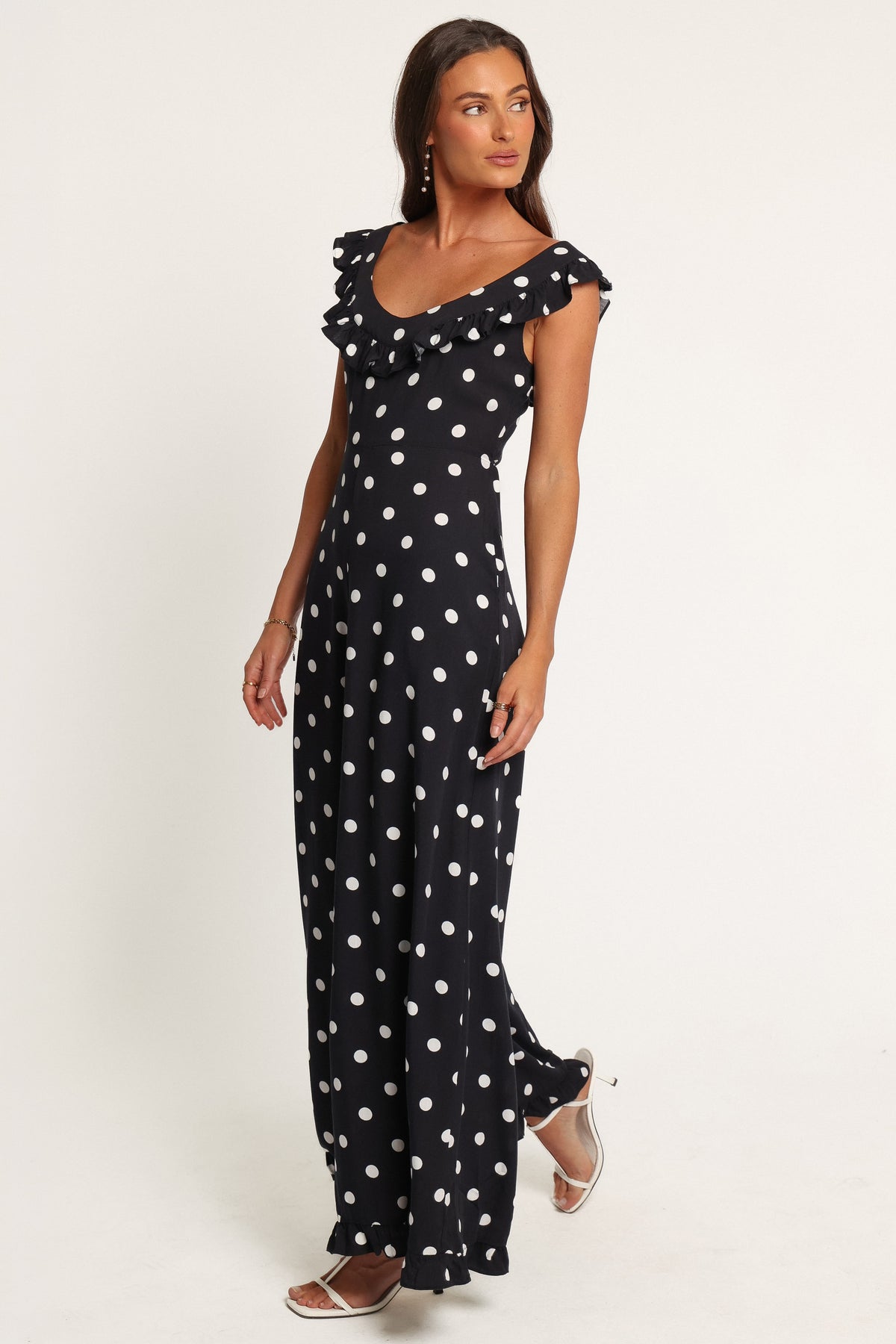 PLAYSUITS Nikki Frill Neck Jumpsuit - Black Polka Dot