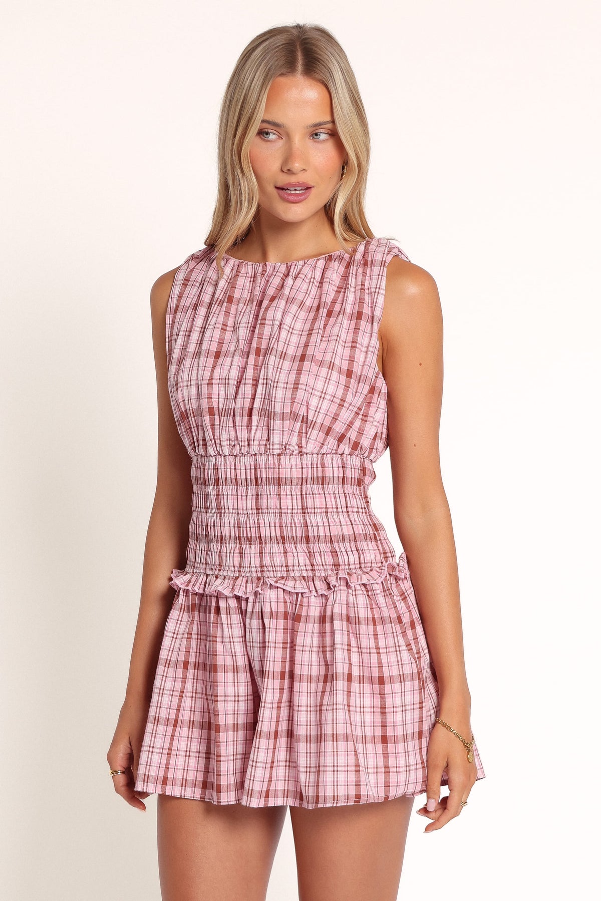 PLAYSUITS Ollie Playsuit - Pink/Brown Plaid