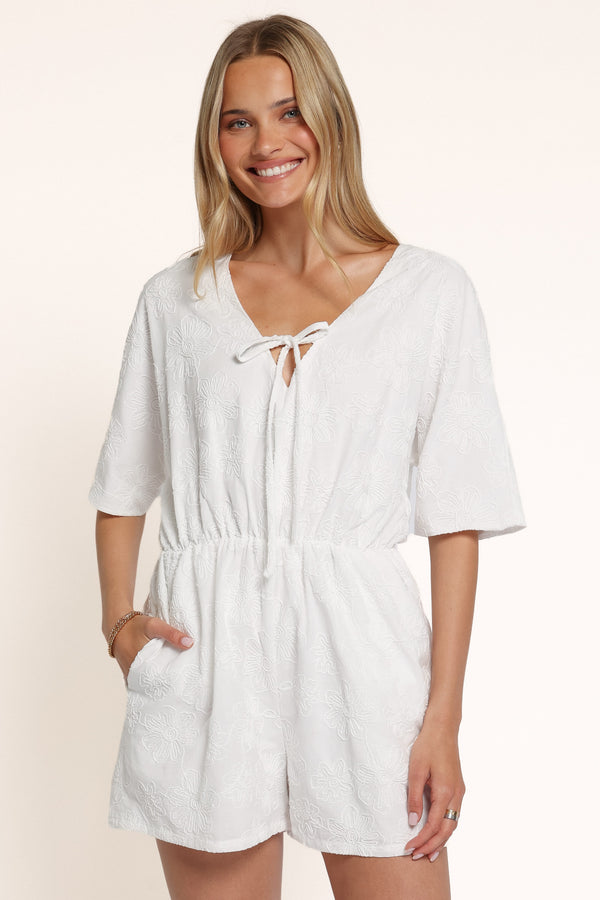 PLAYSUITS Portia Short Sleeve Playsuit - White