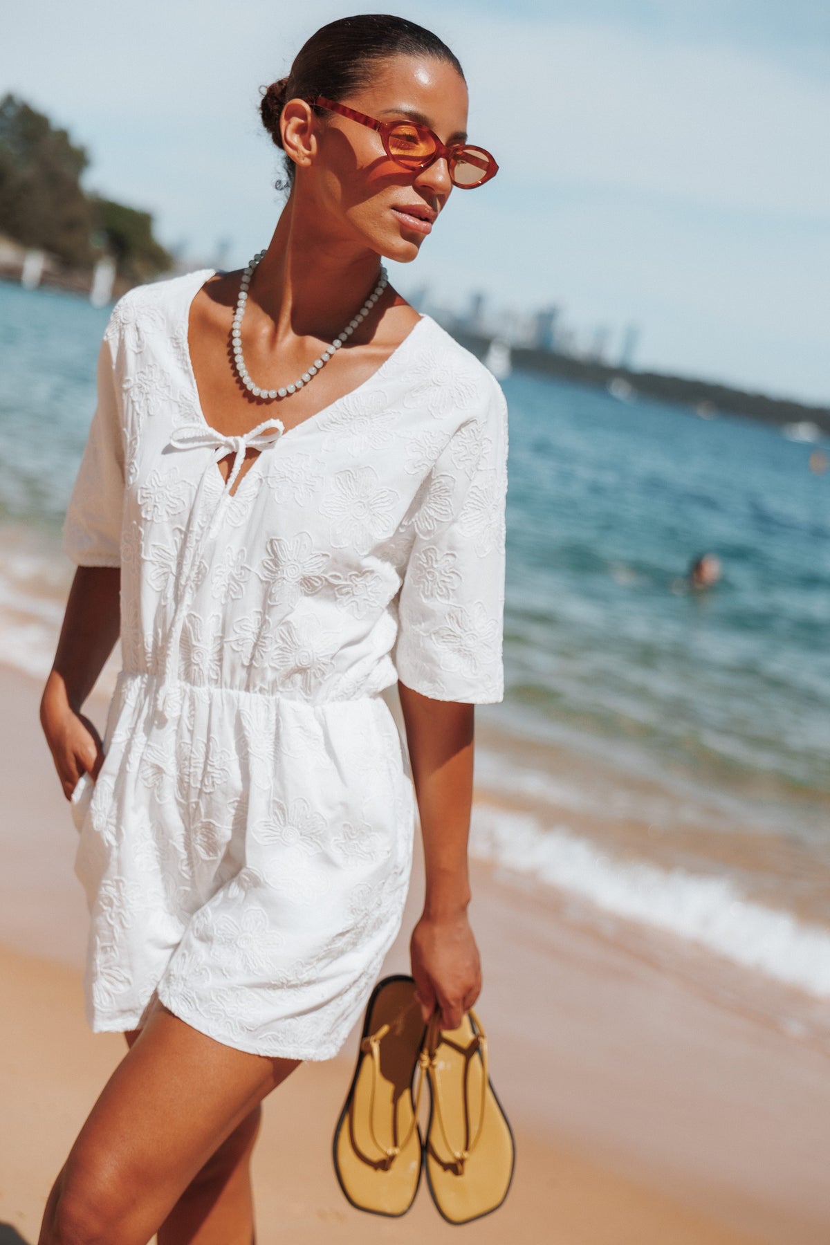 PLAYSUITS Portia Short Sleeve Playsuit - White