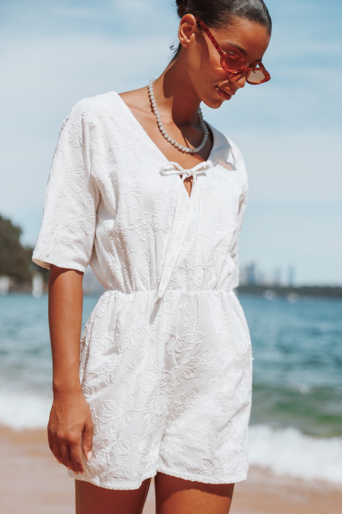 PLAYSUITS Portia Short Sleeve Playsuit - White