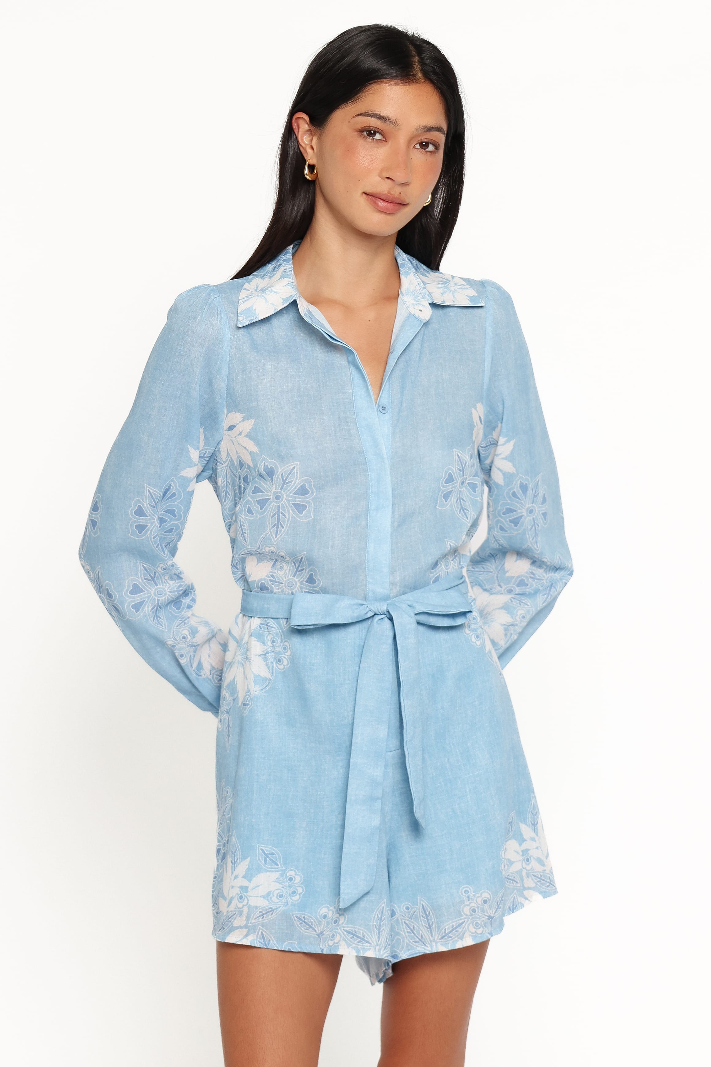 PLAYSUITS Randie Long Sleeve Playsuit - Blue Floral