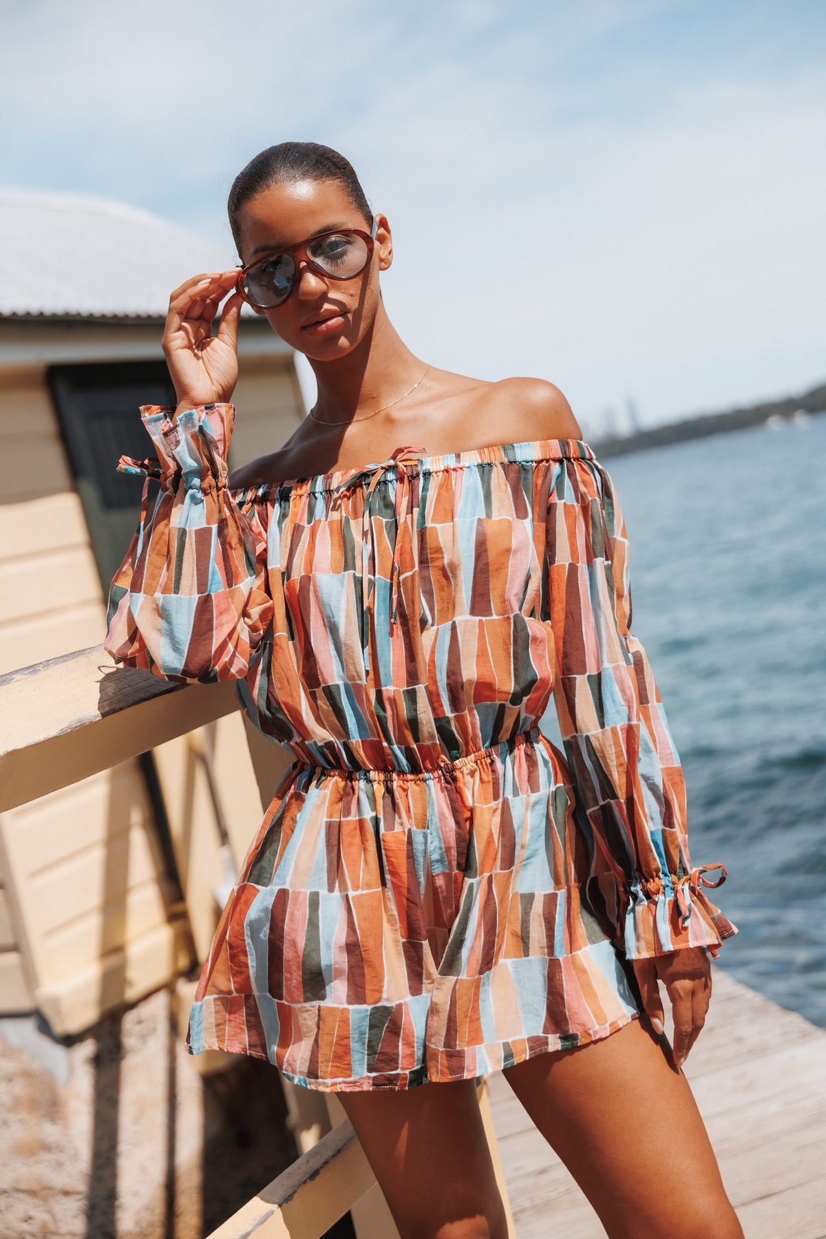 PLAYSUITS Siara Off Shoulder Playsuit - Multi Mosaic Print