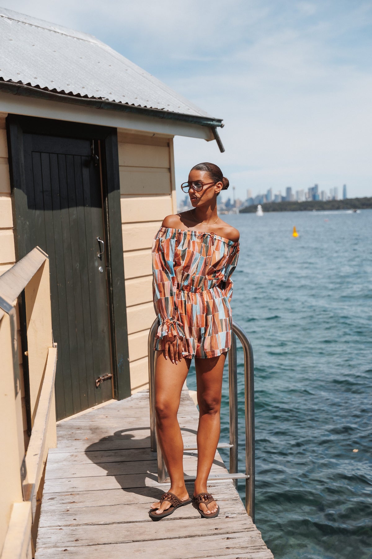 PLAYSUITS Siara Off Shoulder Playsuit - Multi Mosaic Print