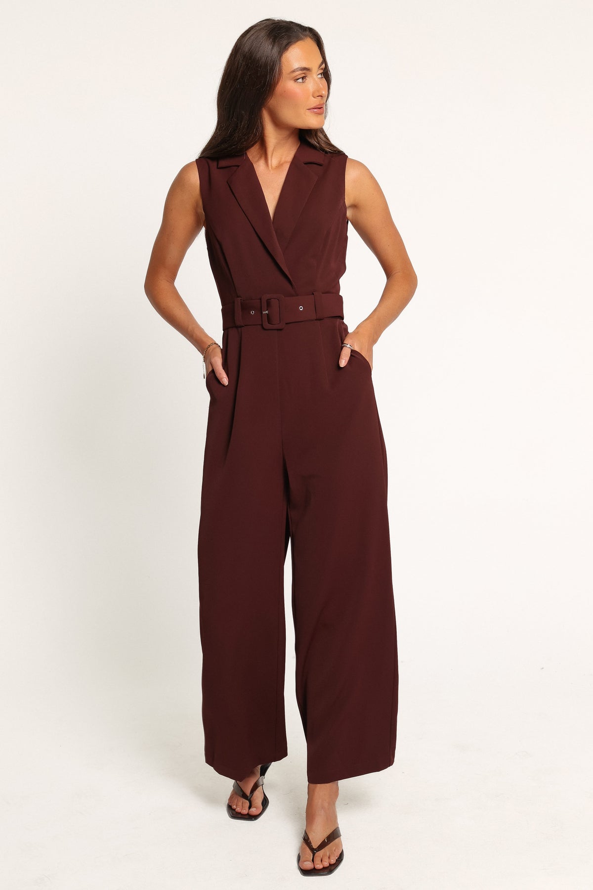 PLAYSUITS Sienna Belted Jumpsuit - Chocolate Brown