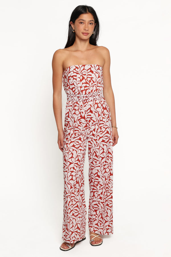 PLAYSUITS Toria Strapless Jumpsuit - Red Floral