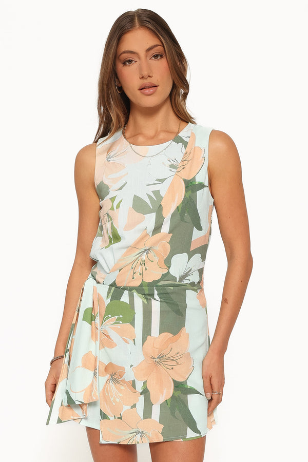 PLAYSUITS Zayley Faux Wrap Playsuit - Peach/Green Floral