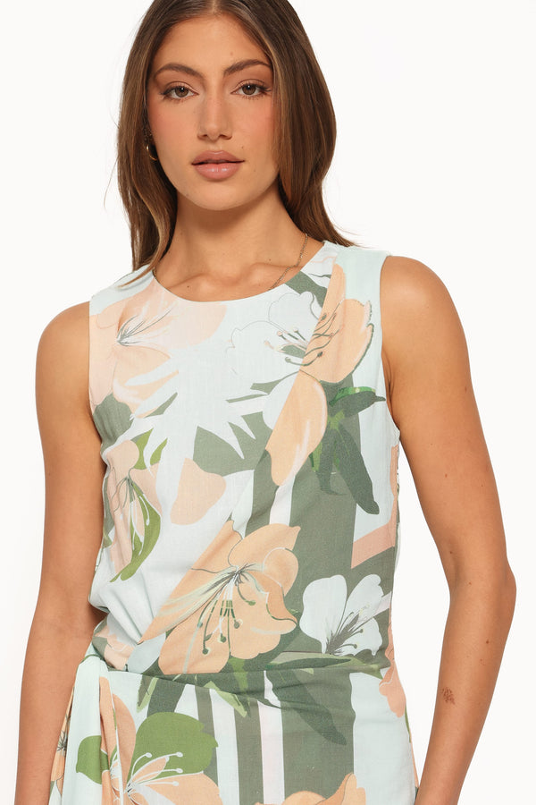 PLAYSUITS Zayley Faux Wrap Playsuit - Peach/Green Floral