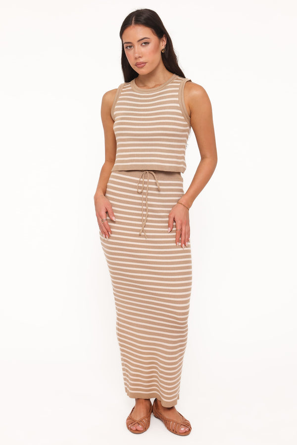 SETS Aine Maxi Skirt Set - Khaki/Cream Stripe
