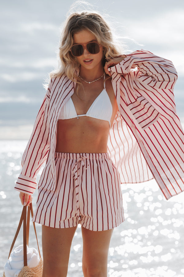 SETS Ashlyn Short Set - Pink And Burgundy Stripe