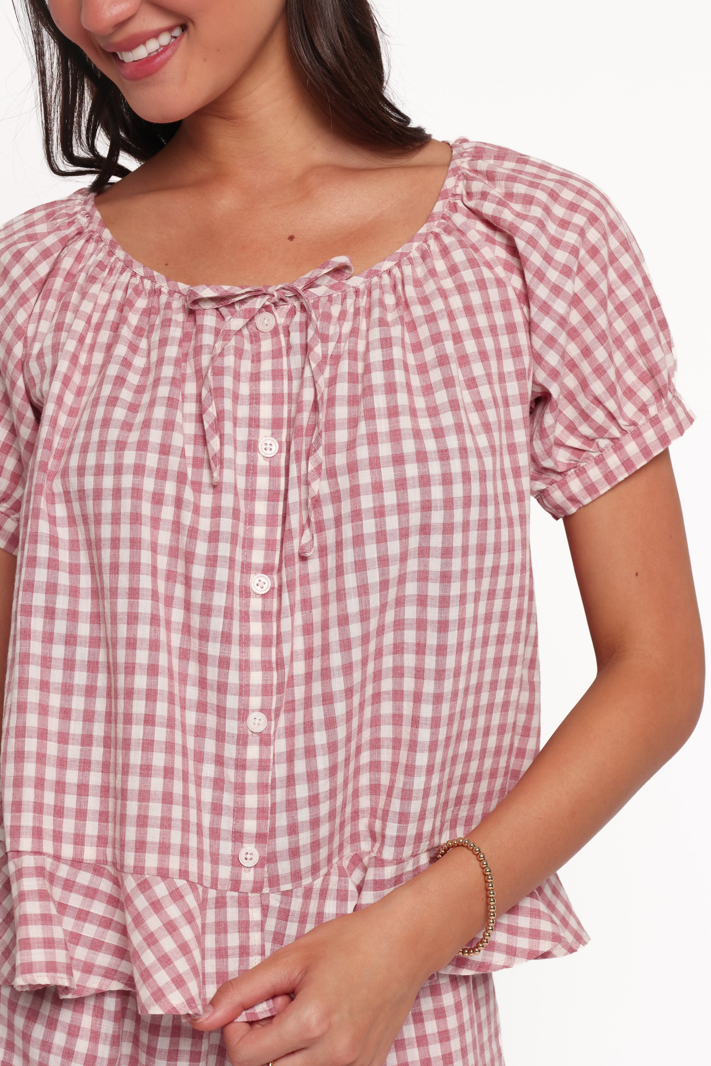 SETS Carlie Babydoll Short Set - Blush Gingham
