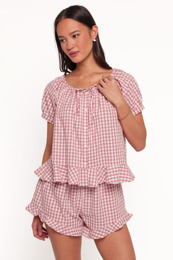 SETS Carlie Babydoll Short Set - Blush Gingham
