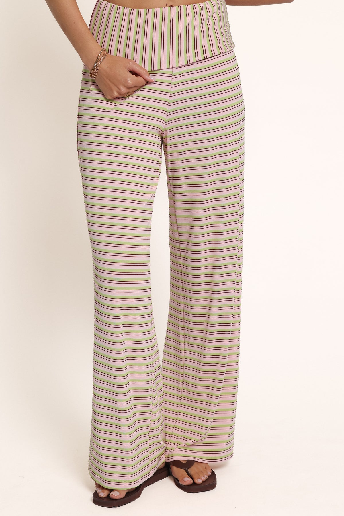 SETS Emma Jersey Pant Set - Pink Green Stripe