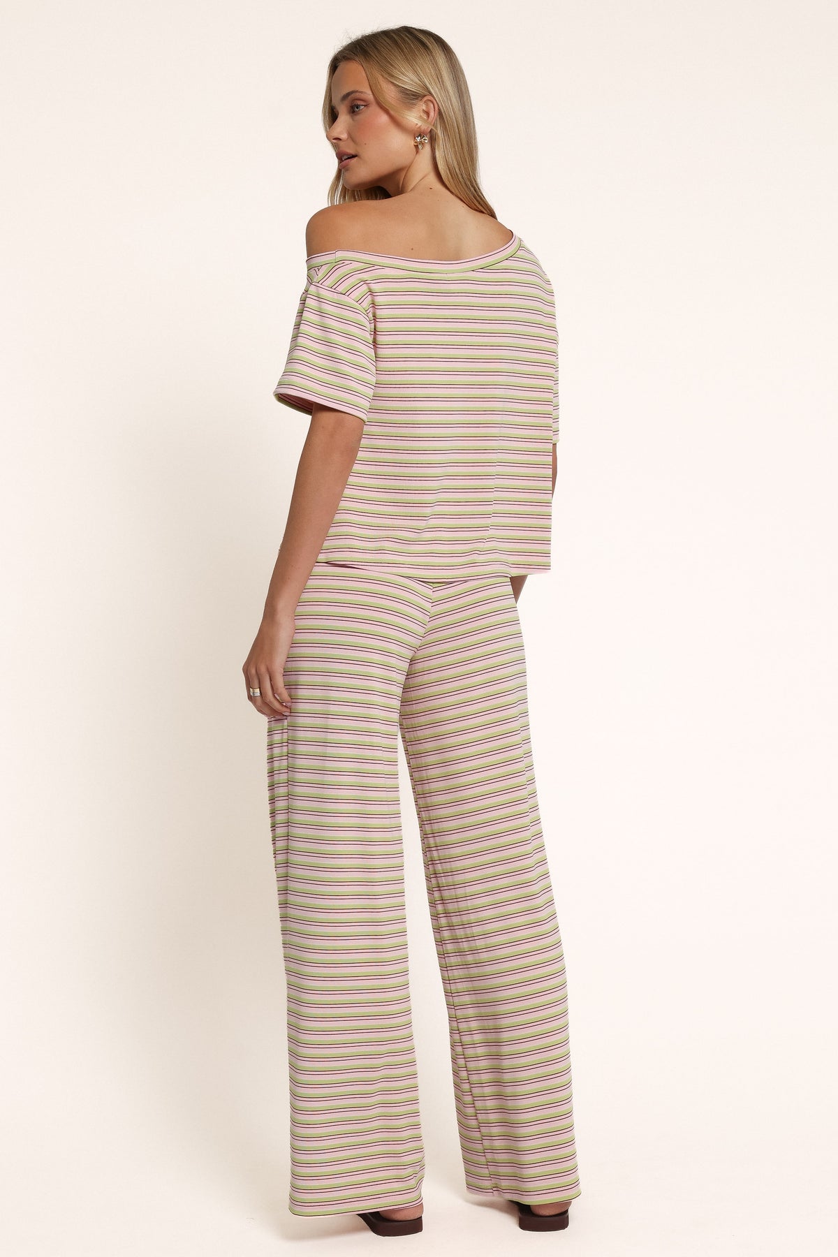 SETS Emma Jersey Pant Set - Pink Green Stripe