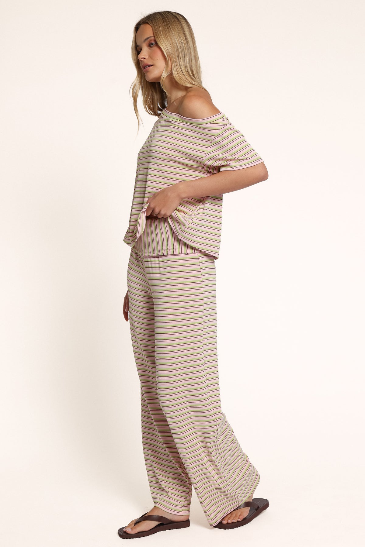 SETS Emma Jersey Pant Set - Pink Green Stripe