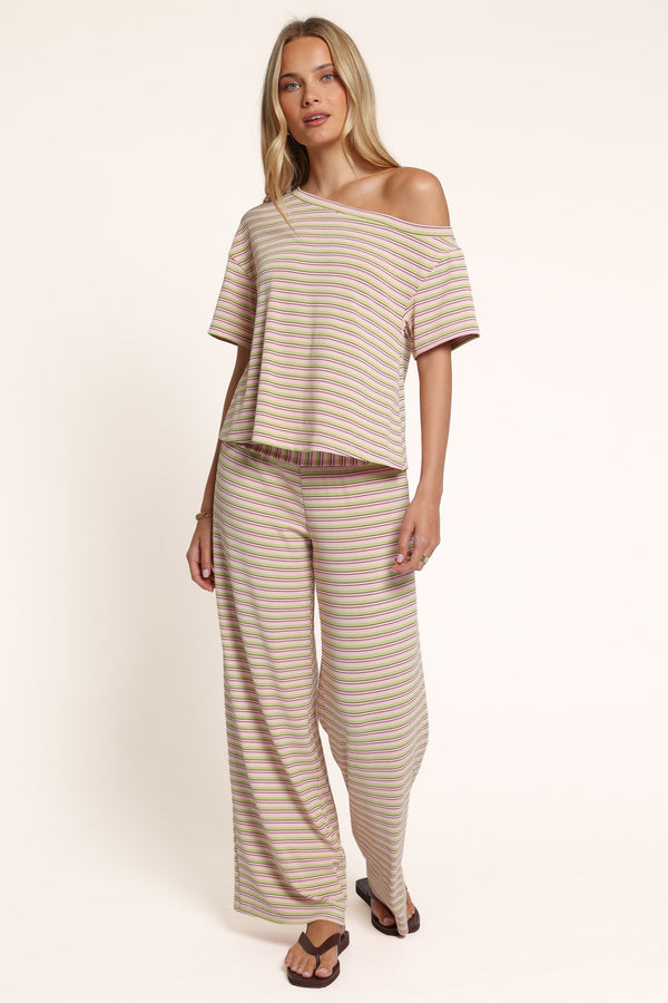 SETS Emma Jersey Pant Set - Pink Green Stripe