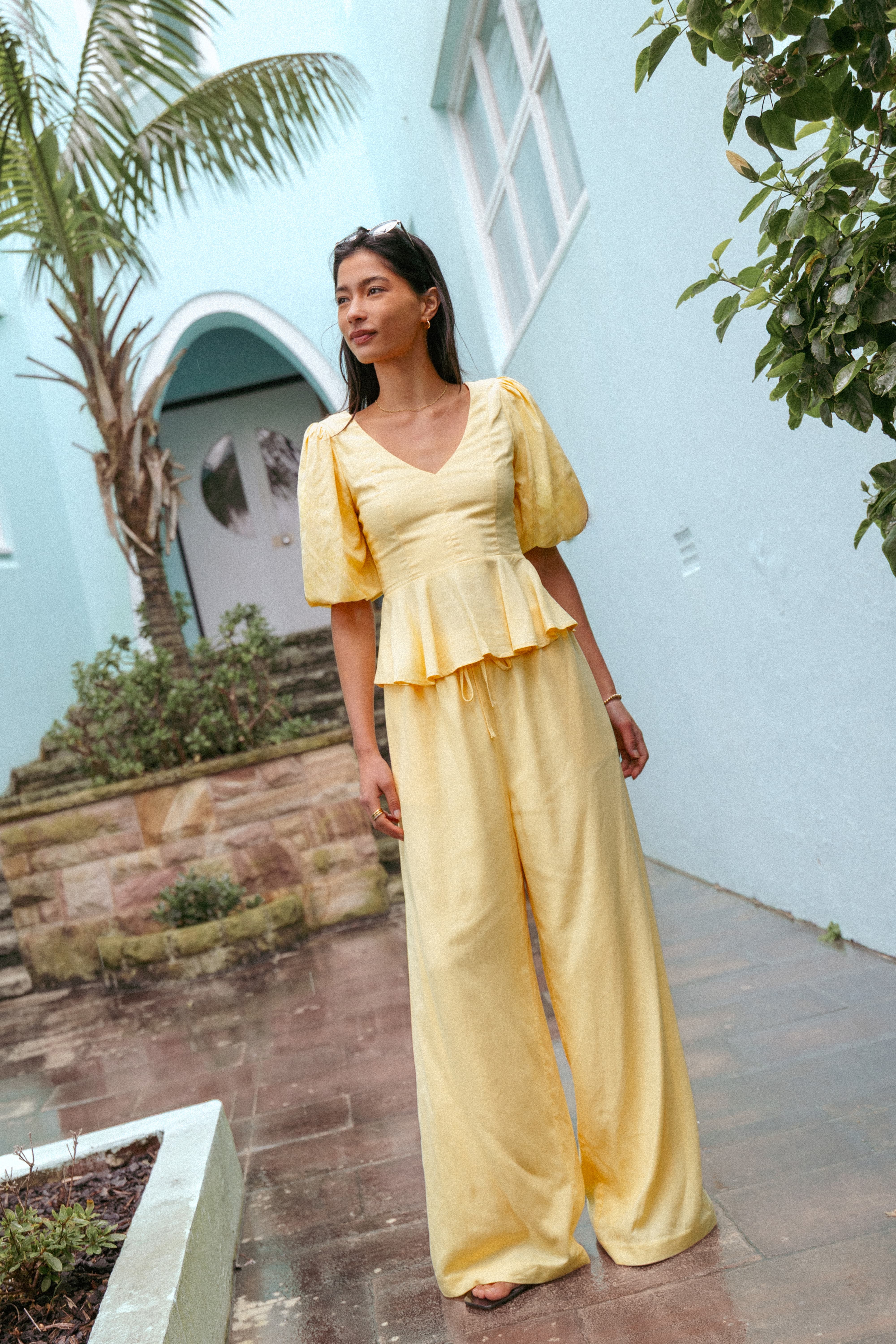 SETS Hannah Peplum Pant Set - Yellow