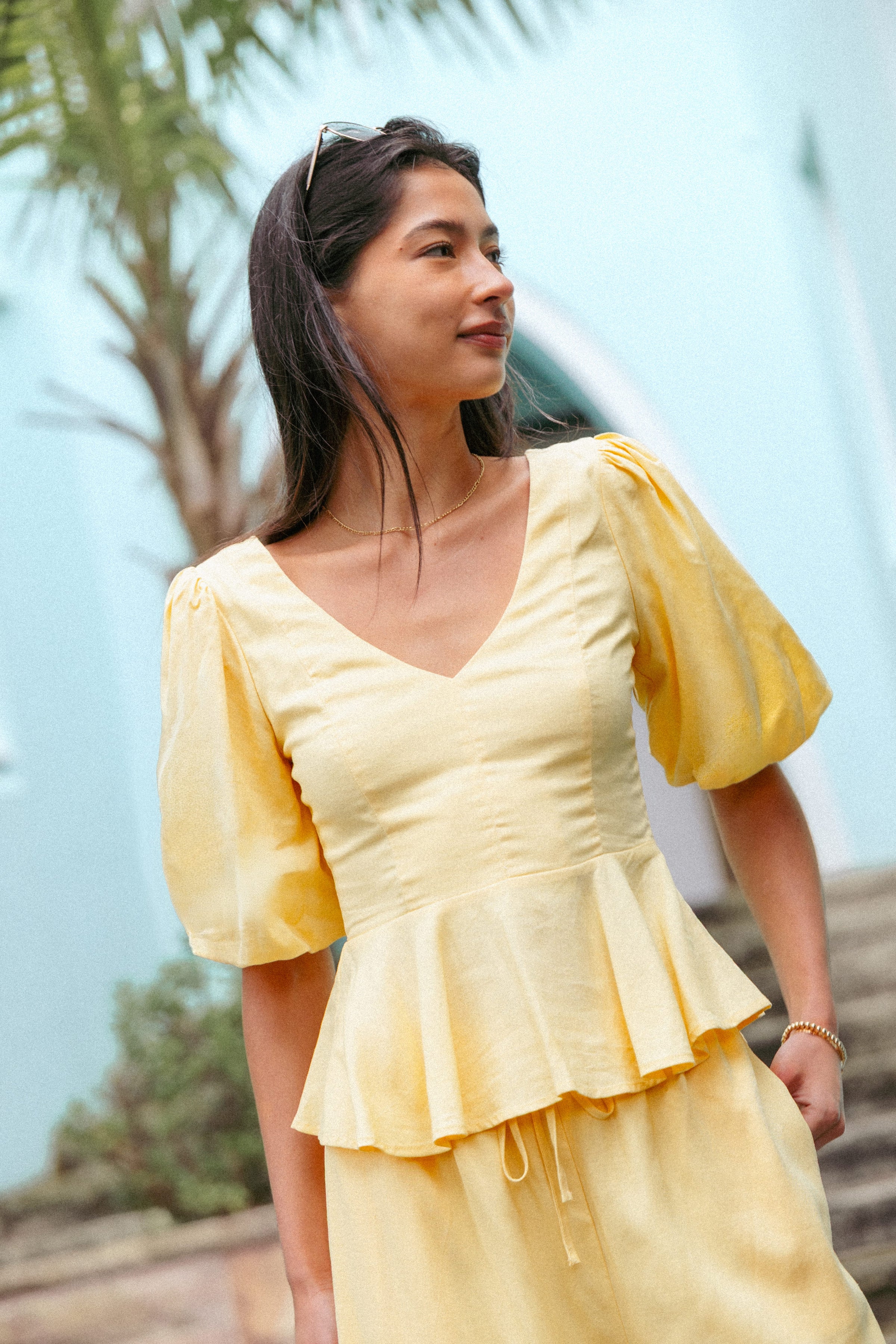 SETS Hannah Peplum Pant Set - Yellow