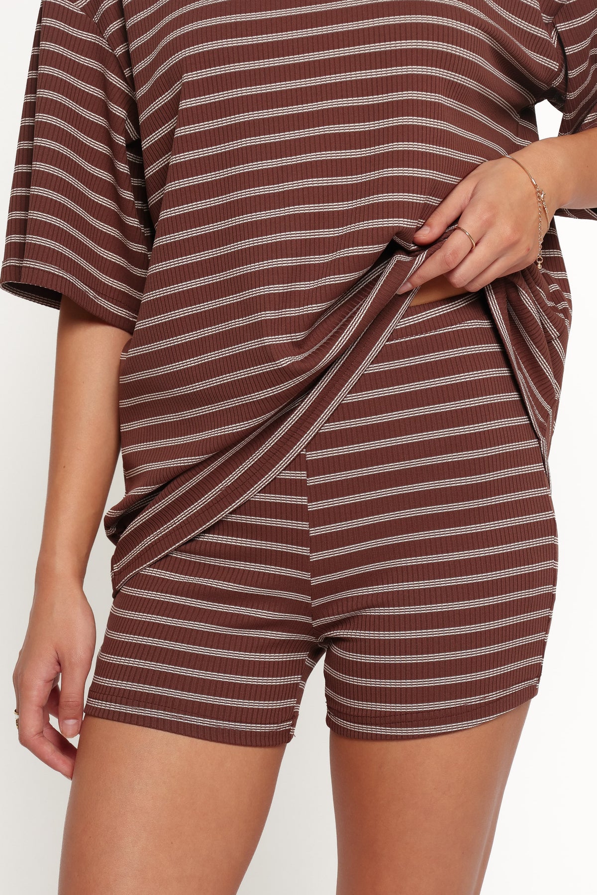 SETS Jazmine Knit Short Set - Chocolate Brown Stripe
