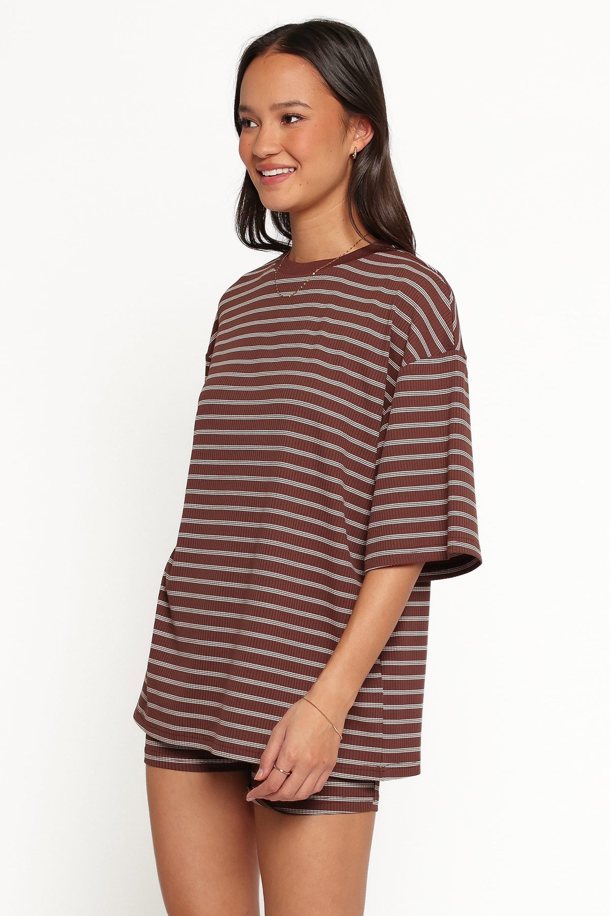 SETS Jazmine Knit Short Set - Chocolate Brown Stripe