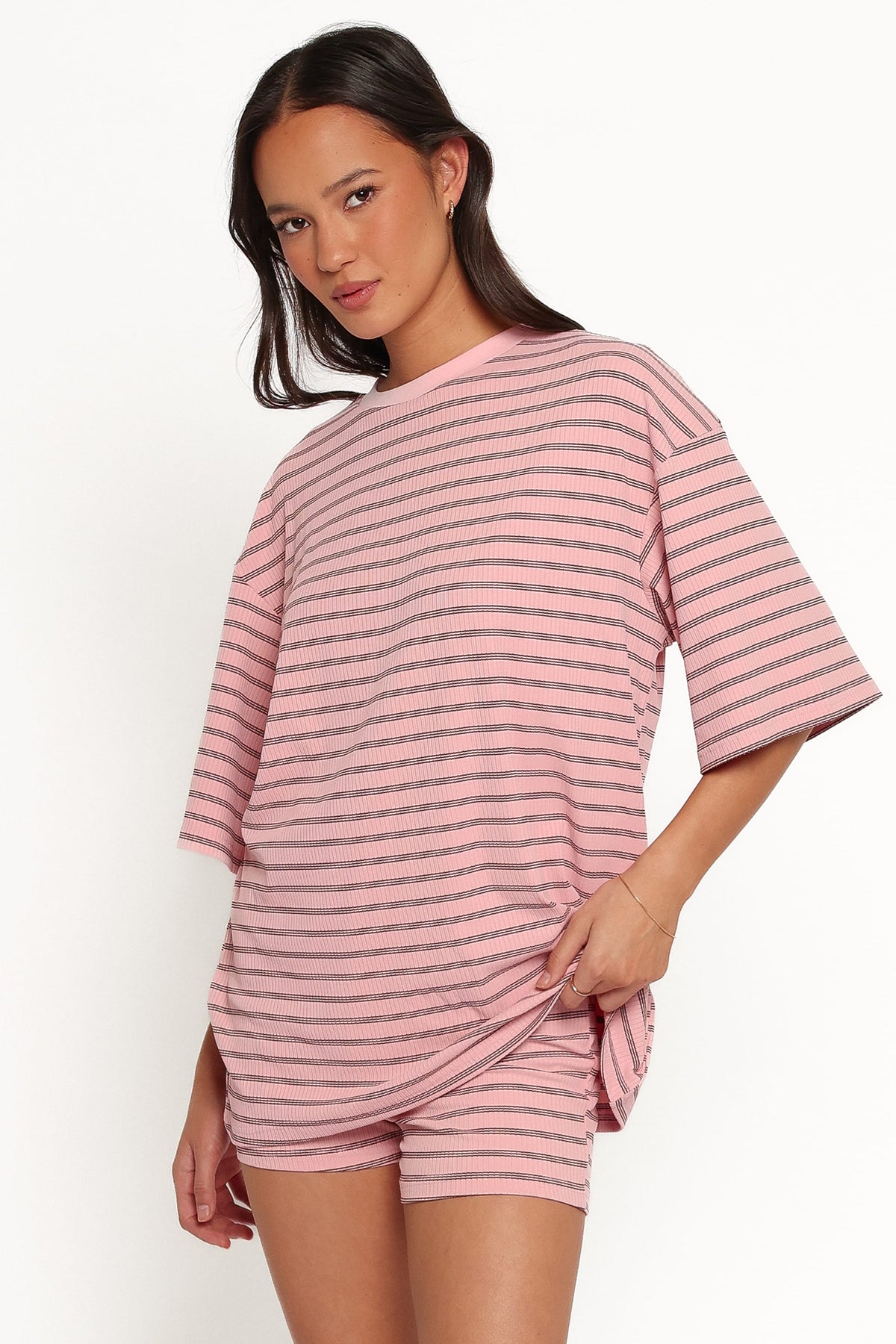 SETS Jazmine Knit Short Set - Pale Pink Stripe