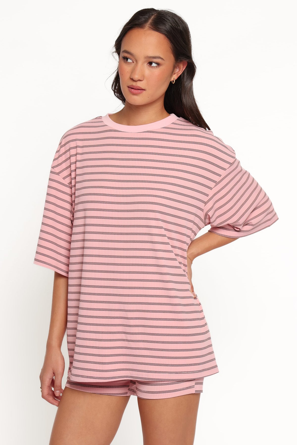 SETS Jazmine Knit Short Set - Pale Pink Stripe