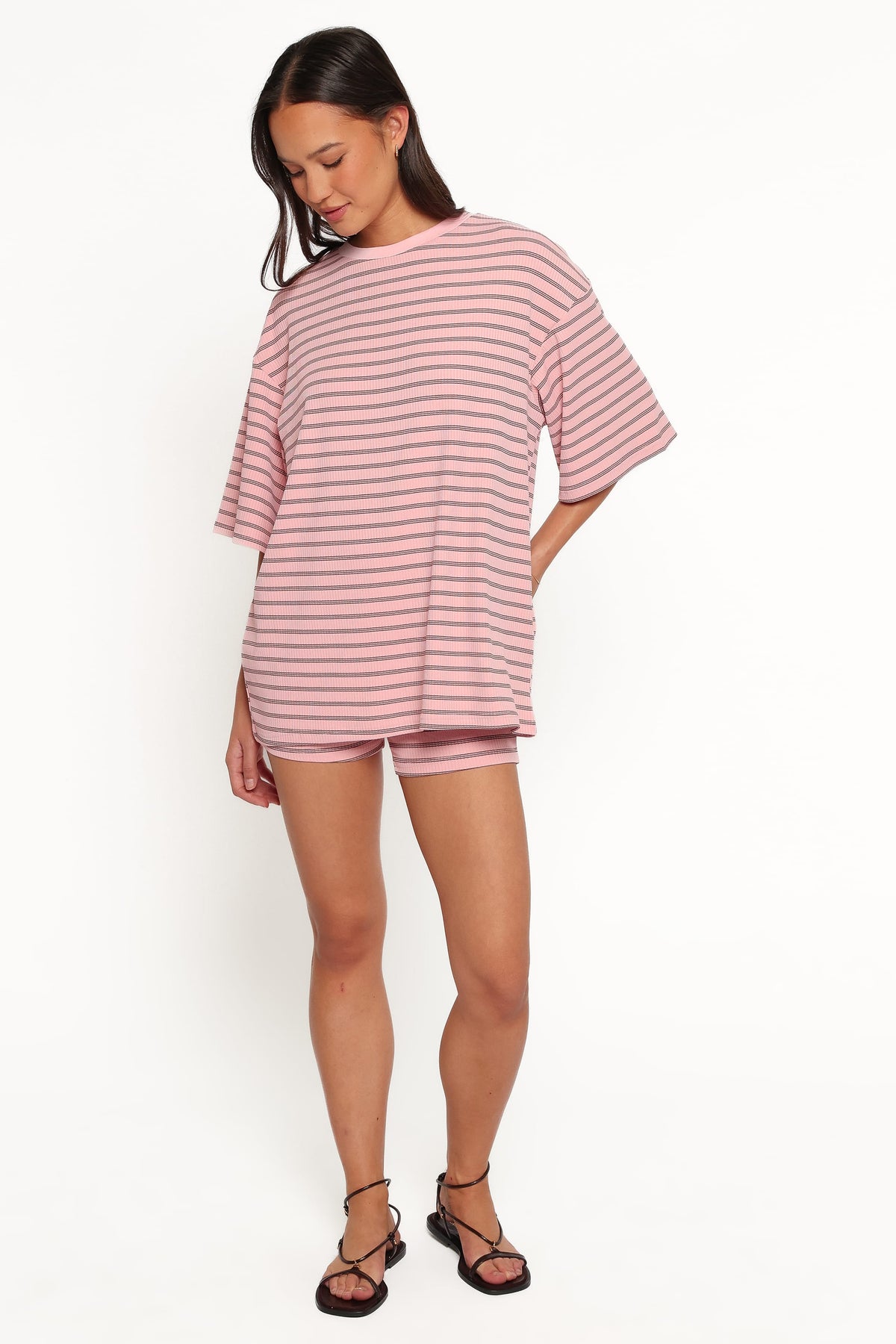 SETS Jazmine Knit Short Set - Pale Pink Stripe