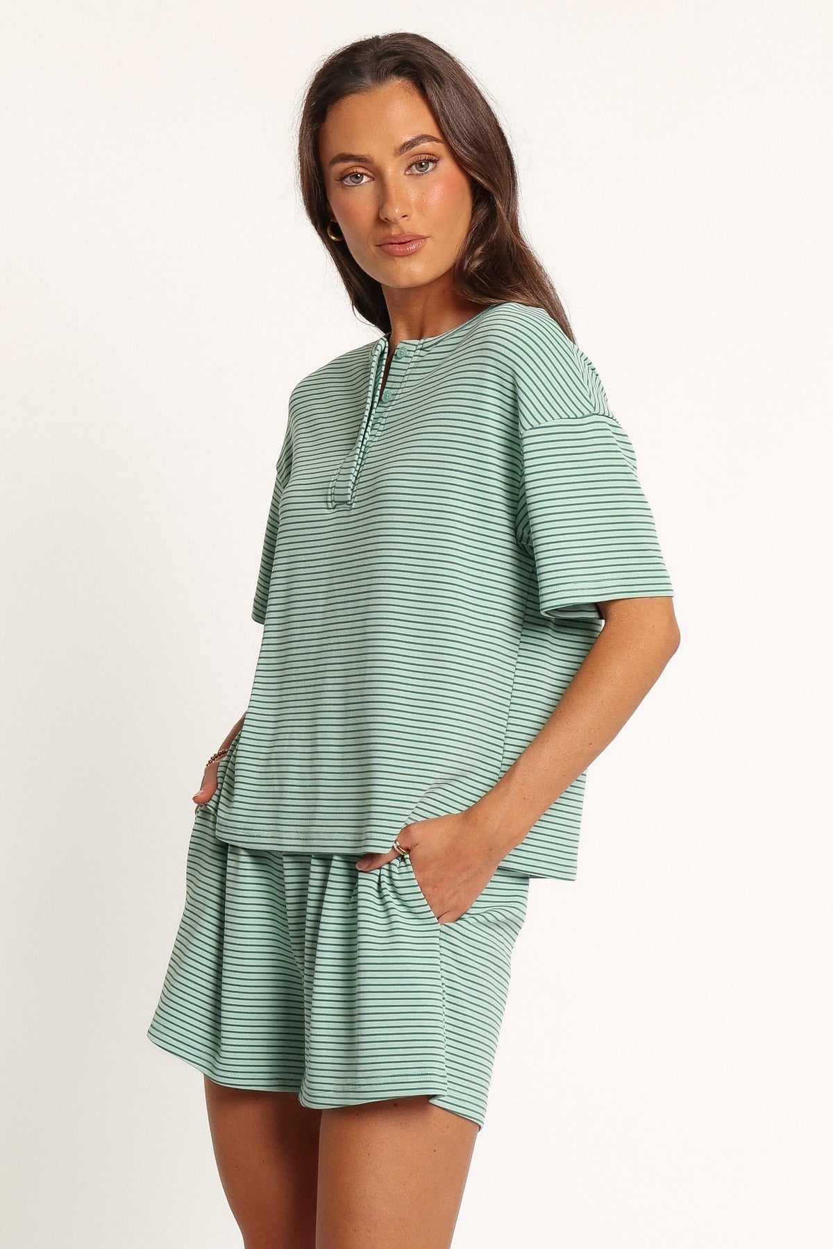 SETS Lilani Knit Short Set - Green Stripe