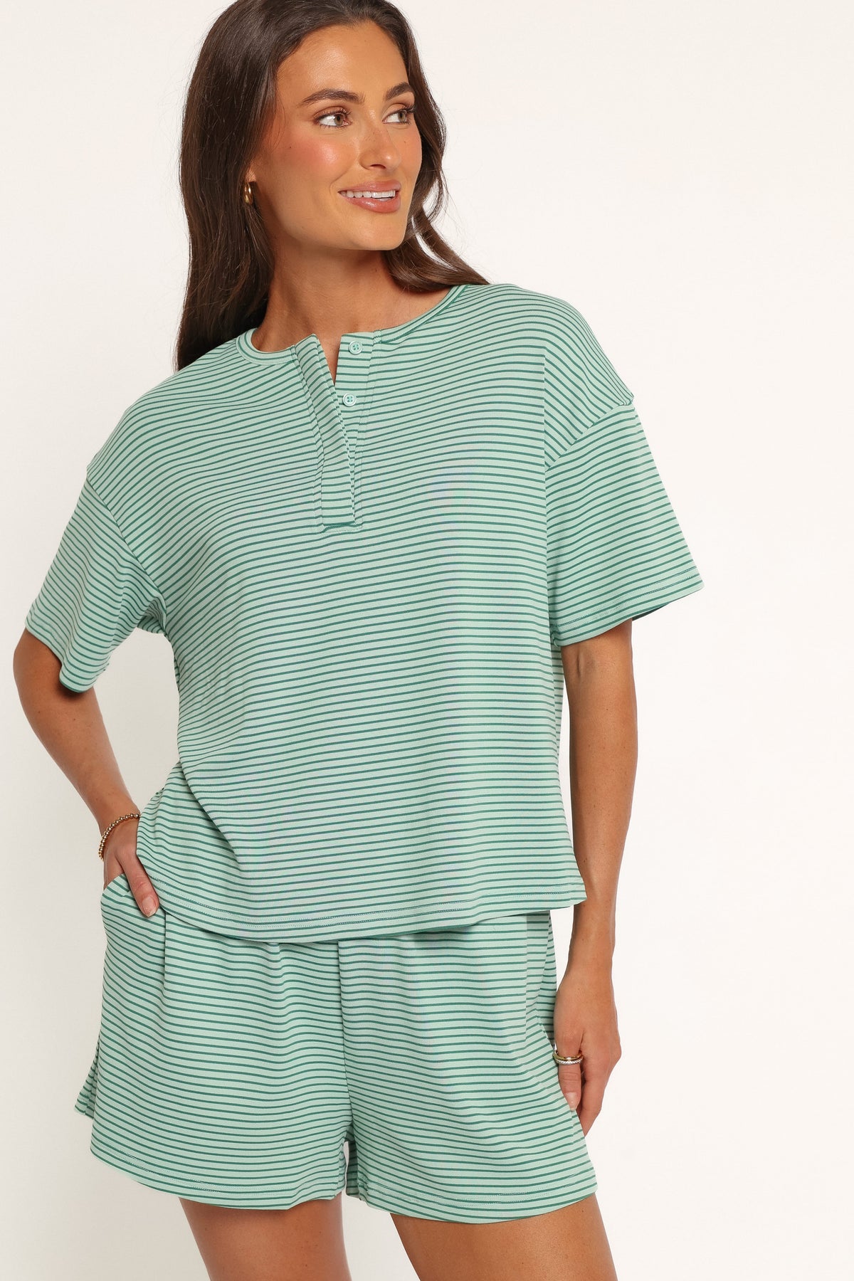 SETS Lilani Knit Short Set - Green Stripe