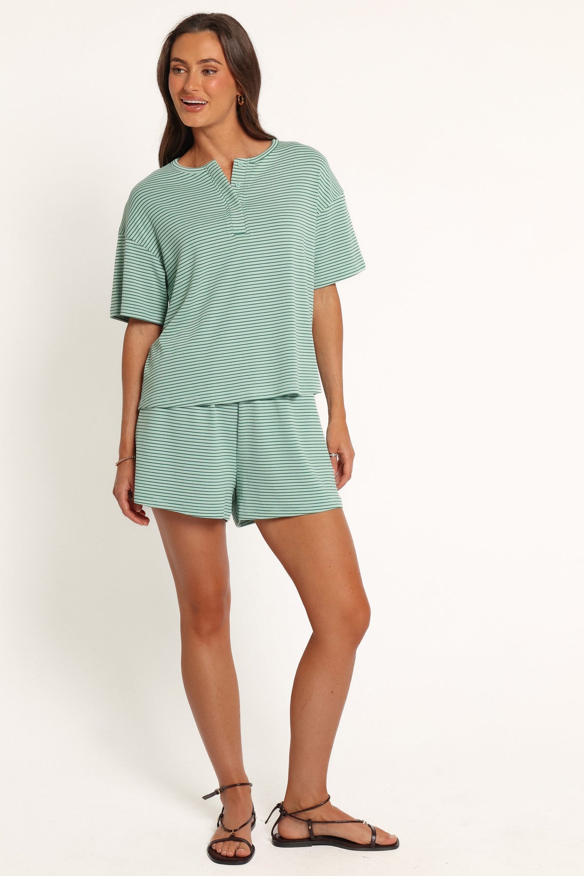 SETS Lilani Knit Short Set - Green Stripe