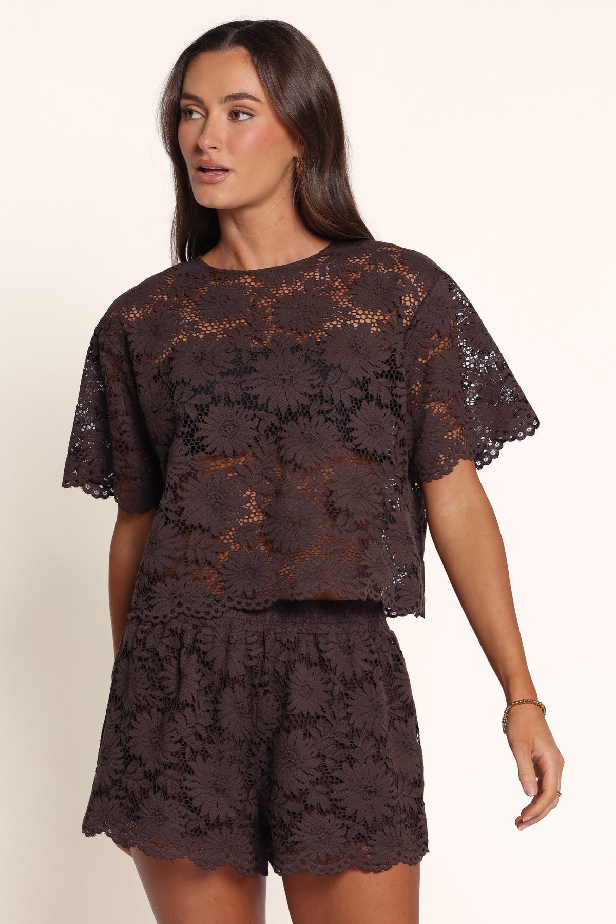 SETS Nicki Lace Short Set - Chocolate Brown