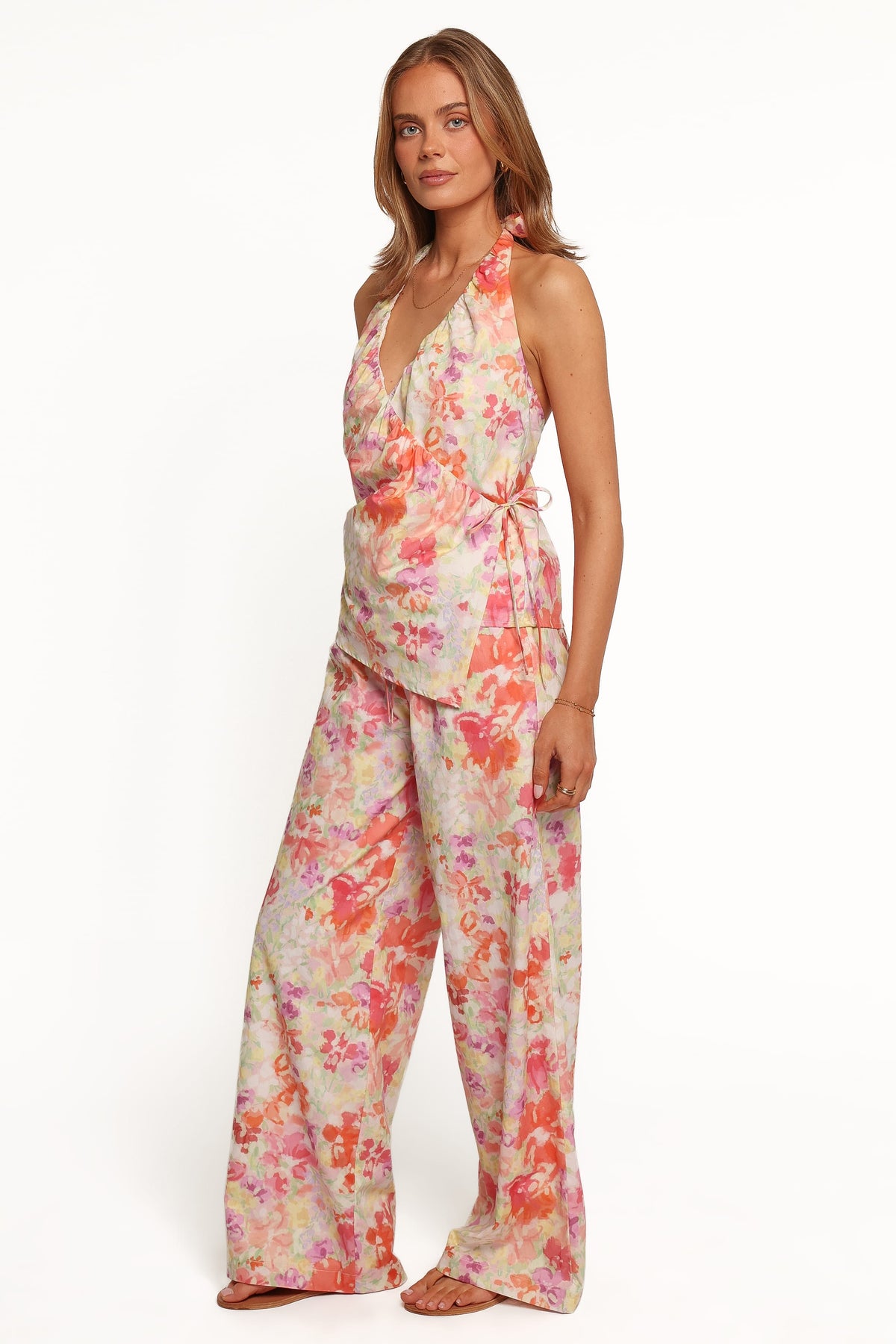 SETS Sarina Halter Neck Pant Set - Peach Floral