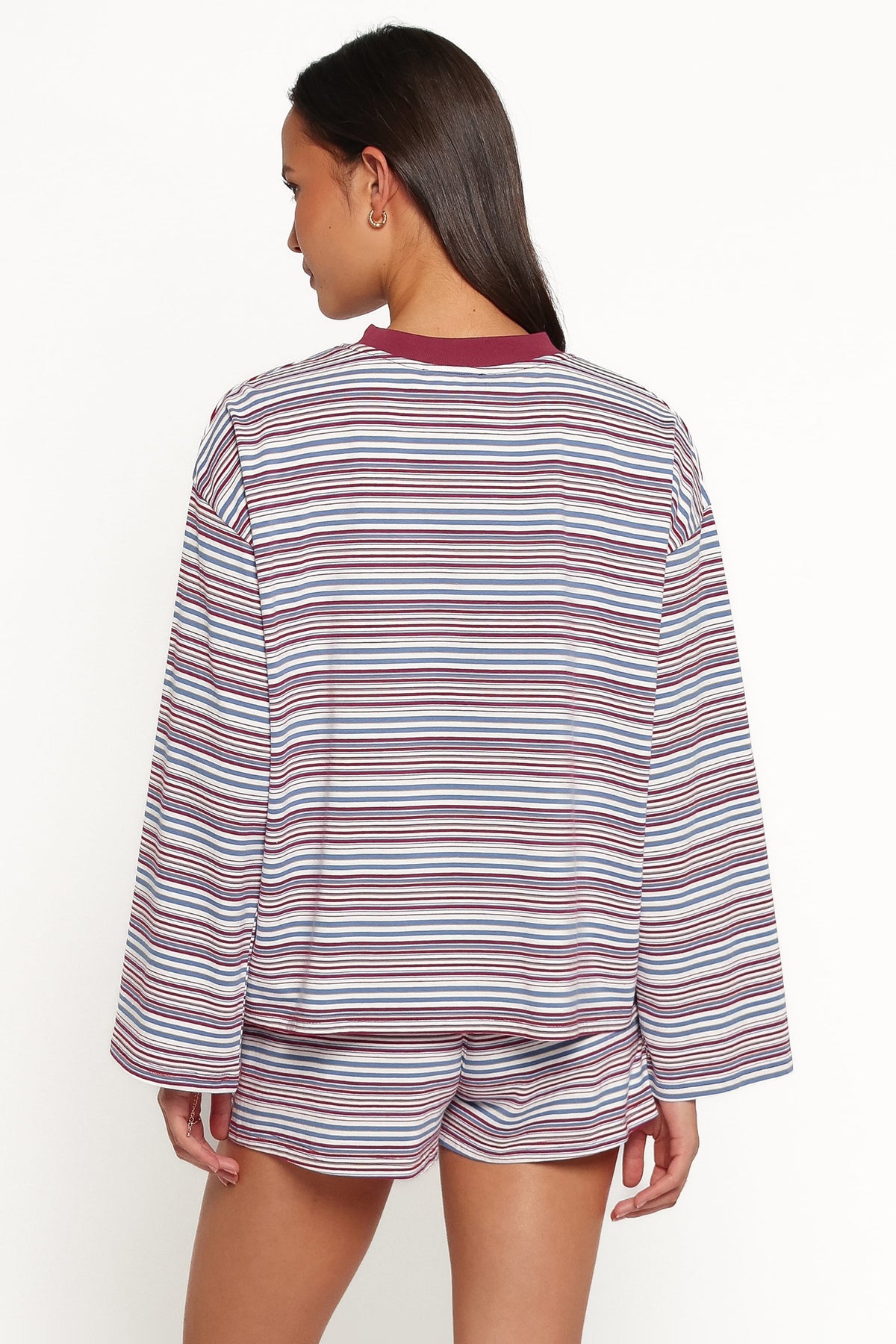 SETS Silvia Knit Short Set - Burgundy Stripe