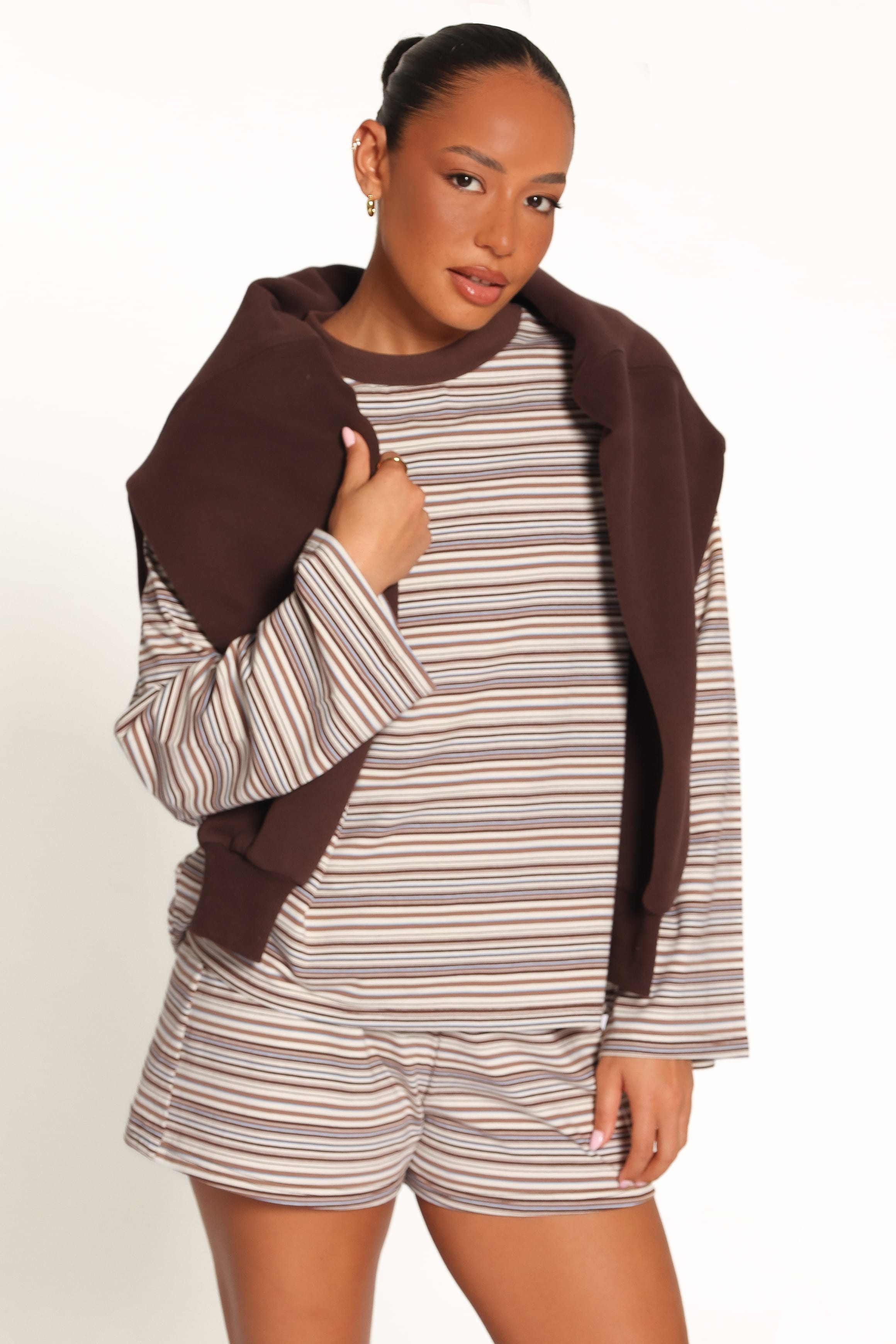 SETS Silvia Knit Short Set - Chocolate Brown Stripe