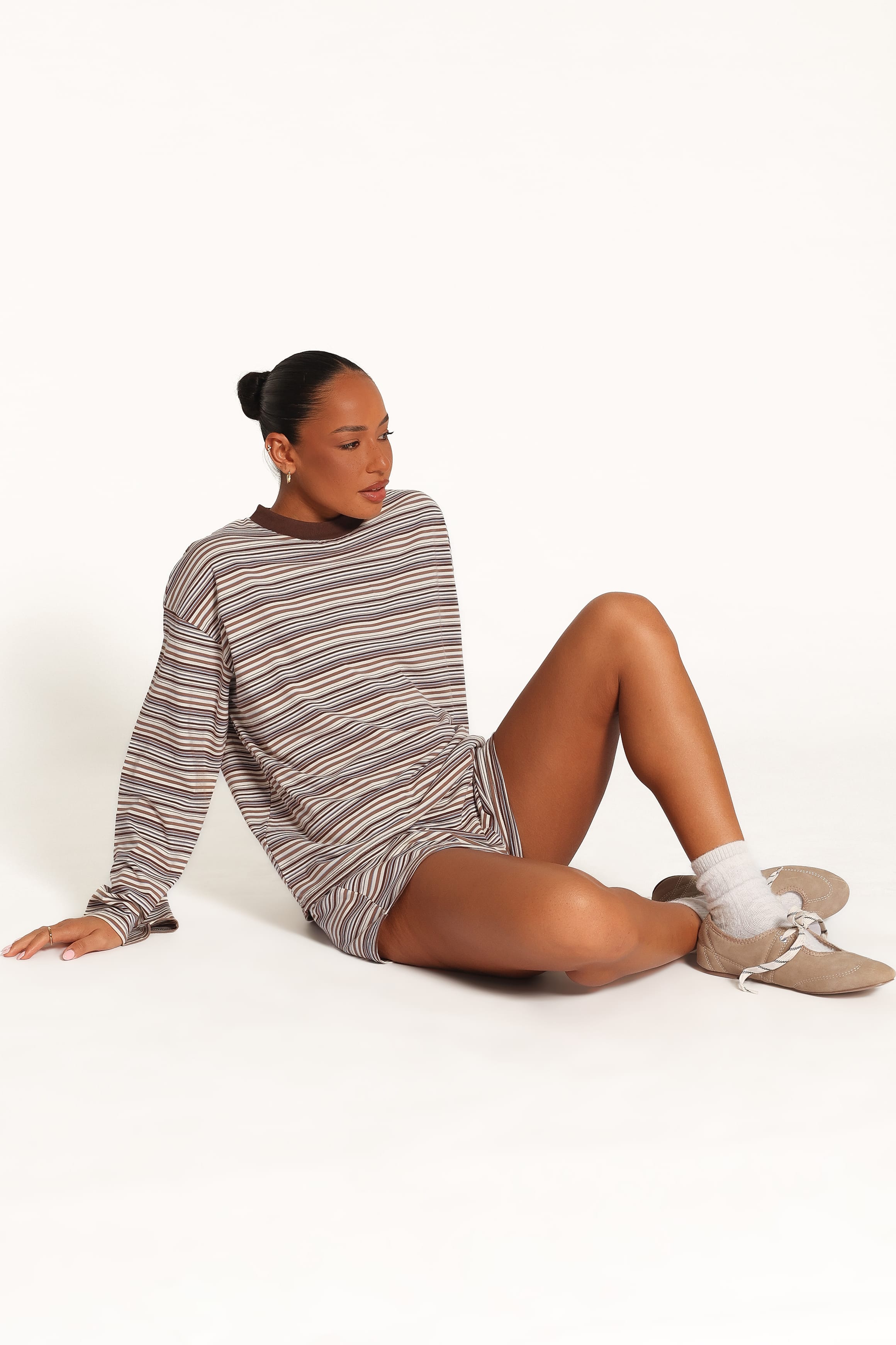 SETS Silvia Knit Short Set - Chocolate Brown Stripe