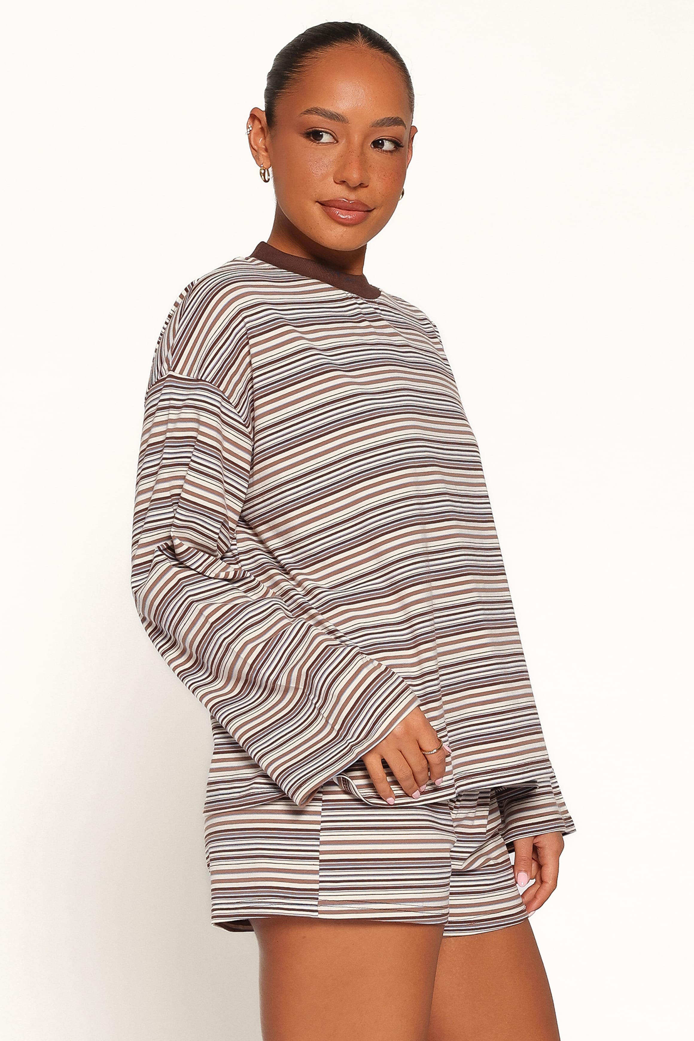 SETS Silvia Knit Short Set - Chocolate Brown Stripe