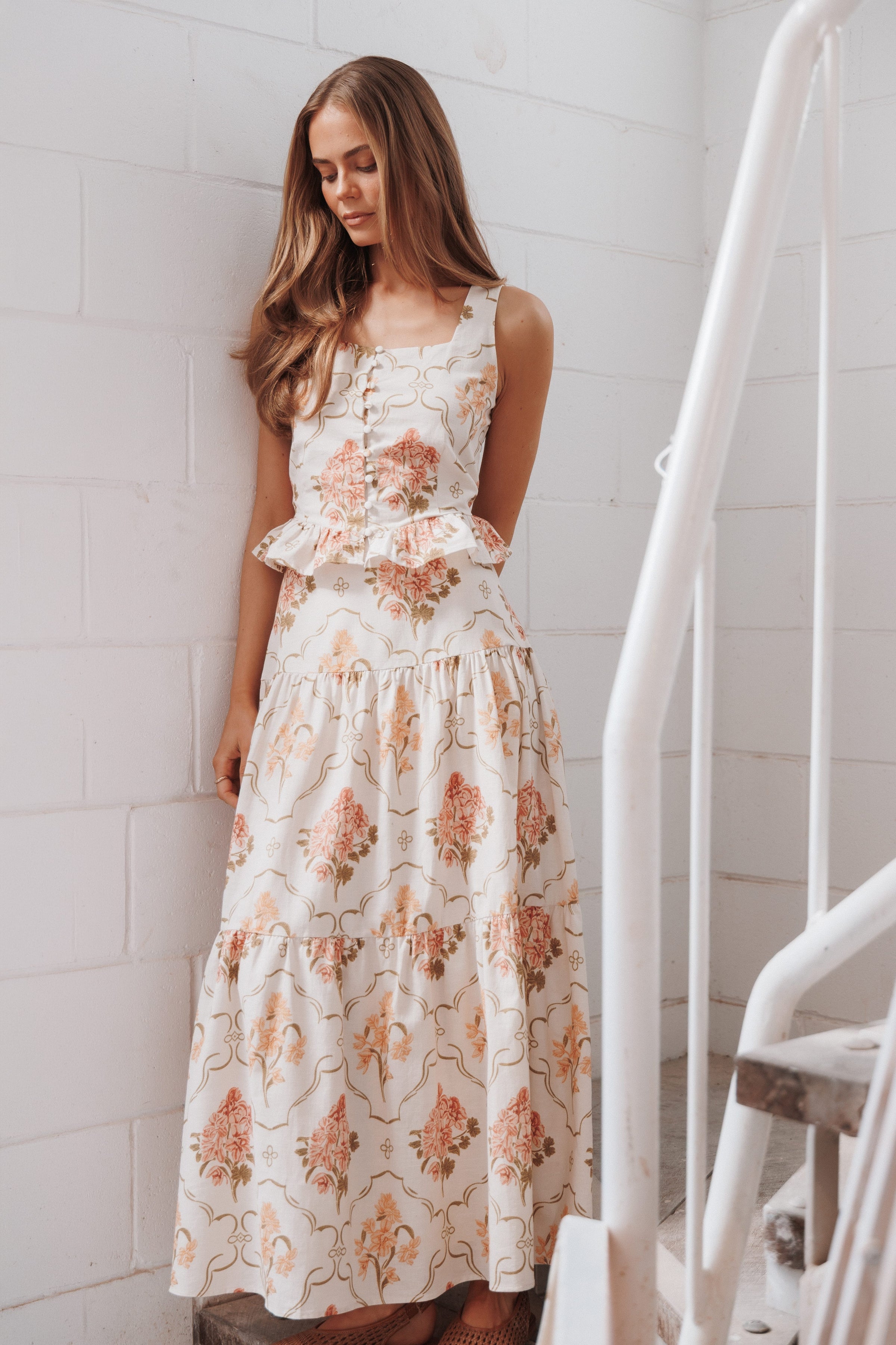 SETS Tamara Skirt Set - Cream Botanical Floral