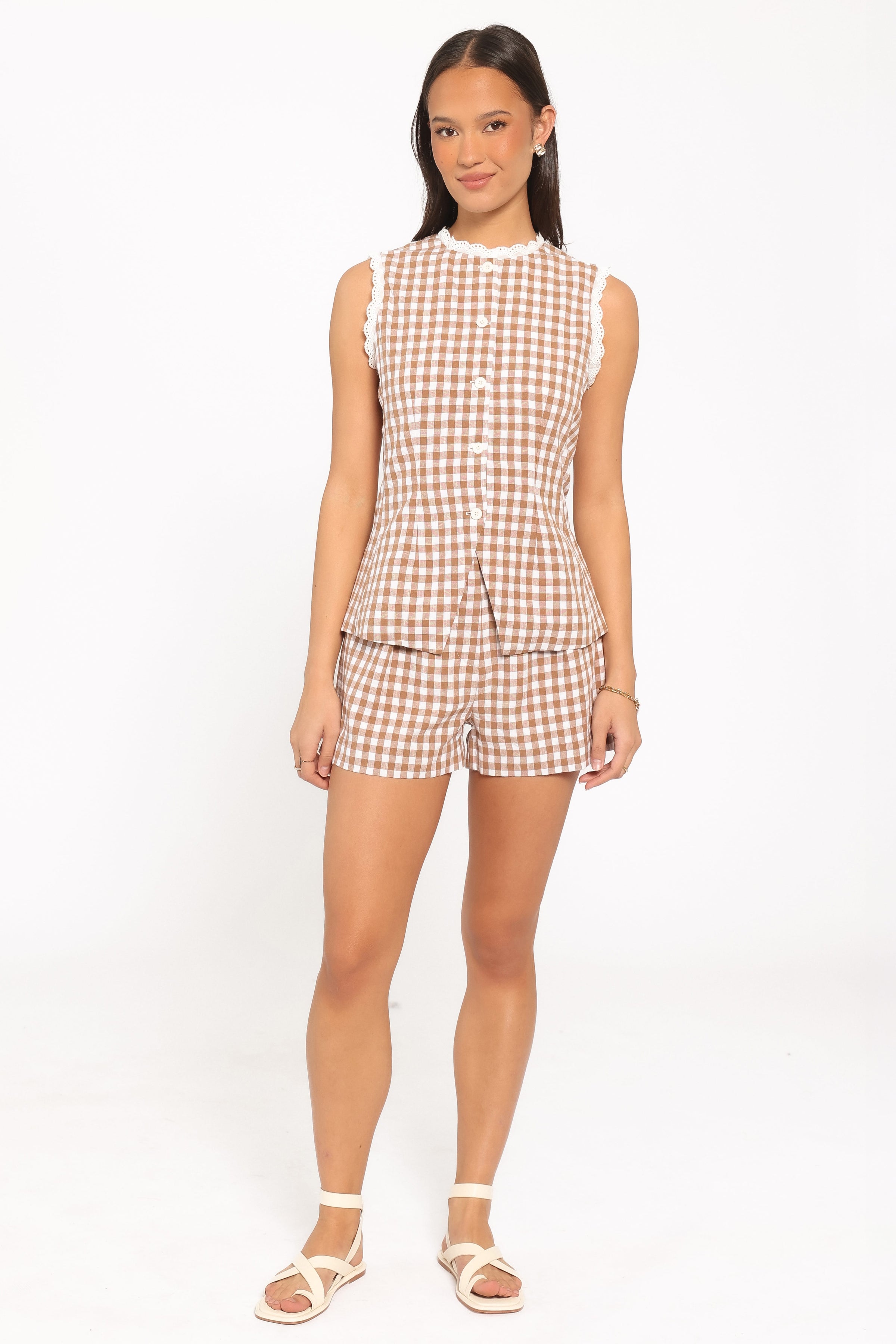 SETS Tansy Short Set - Brown Gingham